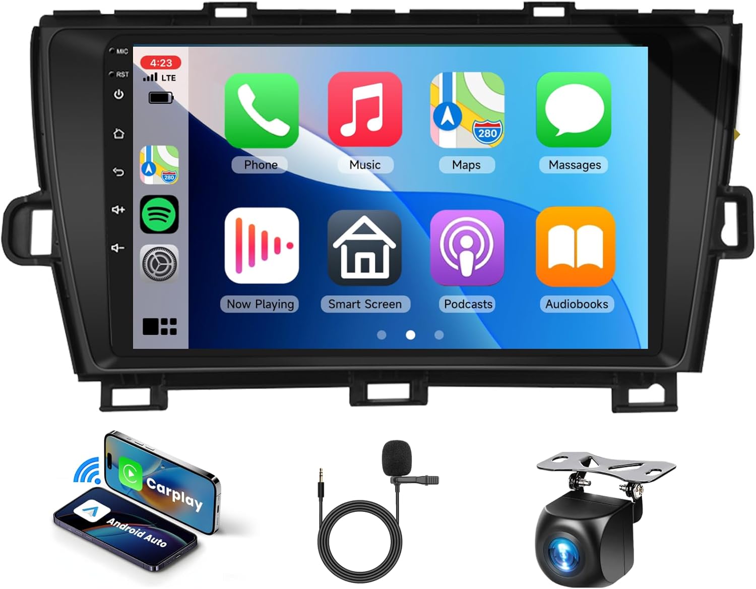 [8 CORE 4G+64G] Car Radio for Toyota Prius 2010-2015 Not Fit J-B-L with Wireless Carplay/Android Auto, 9 Inch Android 13 IPS Touch Screen Car Stereo, Bluetooth, GPS, WiFi, SWC, DSP + Backup Camera