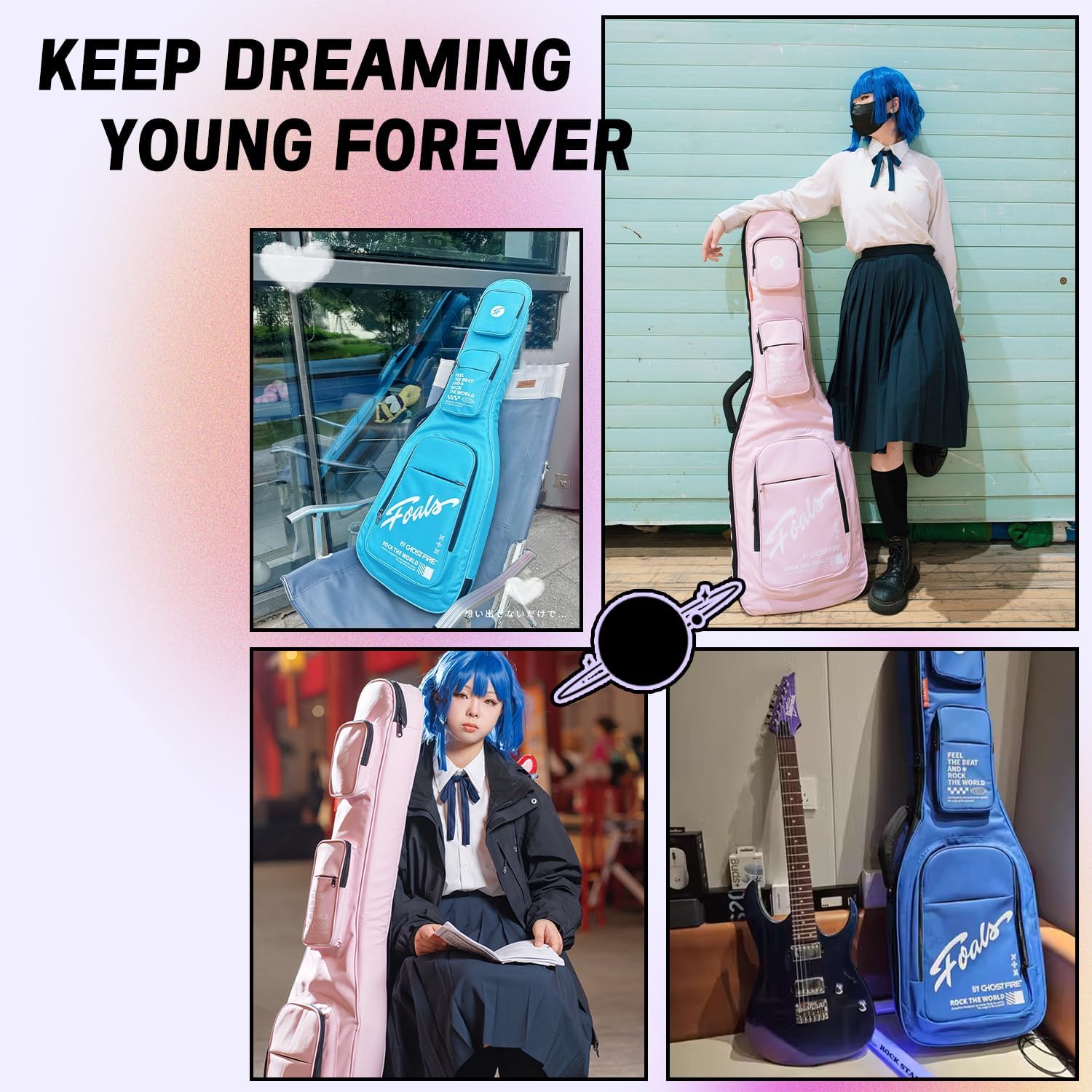GHOSTFIRE FOALS Dream Bubble Series Colorful Electric Guitar Gig Bag Super thick with Storage Space (Black, Electric Guitar)