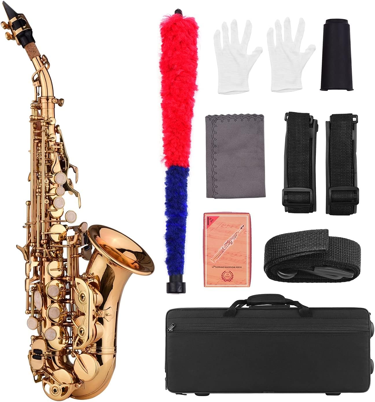 Professional Saxophone Mini Bb Soprano Saxophone Sax Brass Material Woodwind Instrument with Case Gloves Cleaning Cloth Brush Reeds Sax Strap Brass Sax Beginners Kit