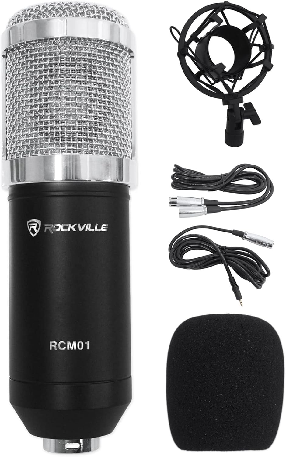 Rockville RCM01 Bundle: Pro Studio Recording Condenser Microphone with Metal Shock Mount, iSTAND 75 Desktop Boom Arm Mic Stand for iPhone, iPad, Webcam, 2-Items