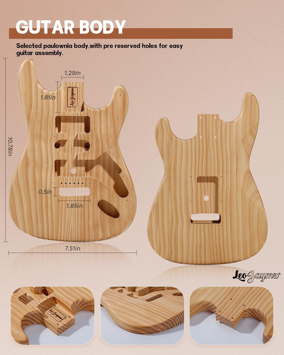 Leo Jaymz DIY ST Style Electric Guitar Kits with Roasted Pine Body and Maple Neck - Laurel Wood Fingerboard,Strap and All Components Included (ST Roasted Pine)