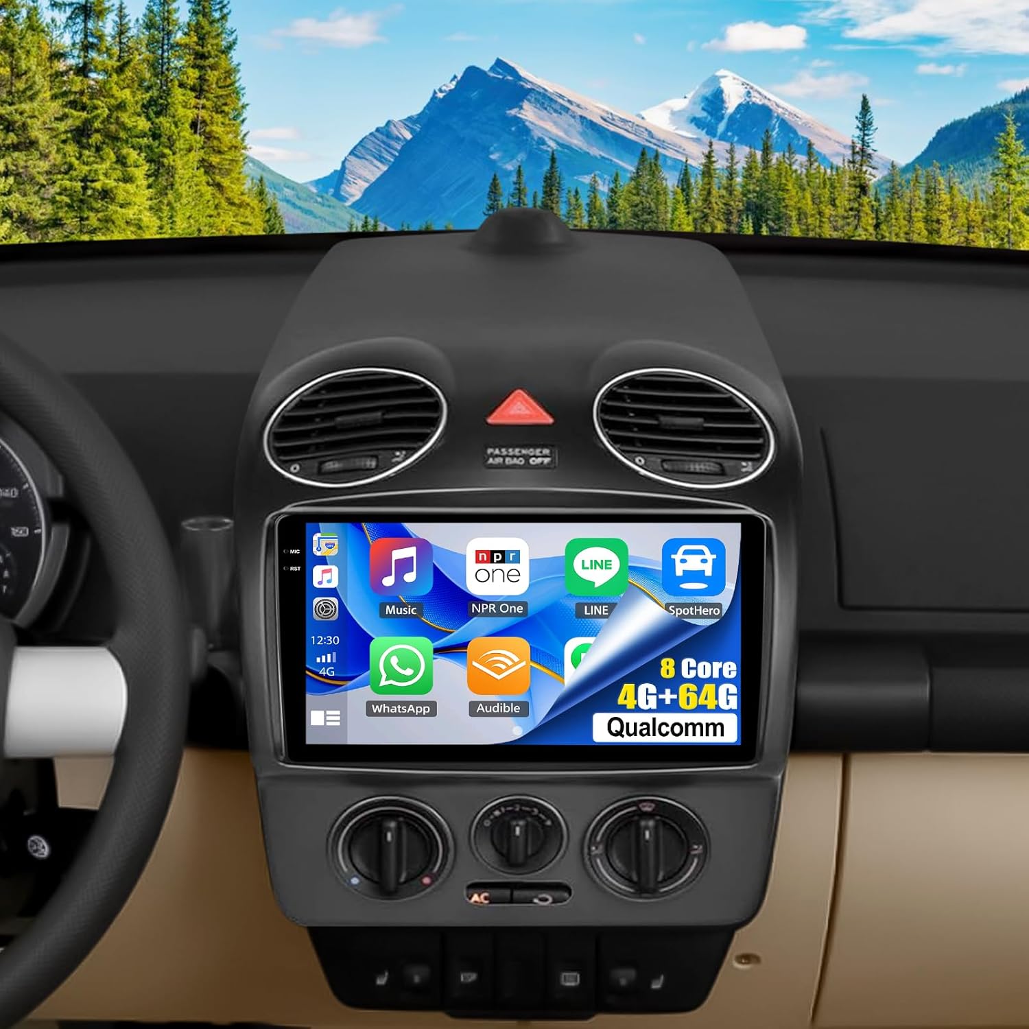 8 Core Qualcomm Android Car Stereo for Beetle 2004-2010 9 Inch Touch Screen with CarPlay Android Auto 4G+64G Bluetooth Cooling Fan Weather Forecast UI Design Intelligent Voice