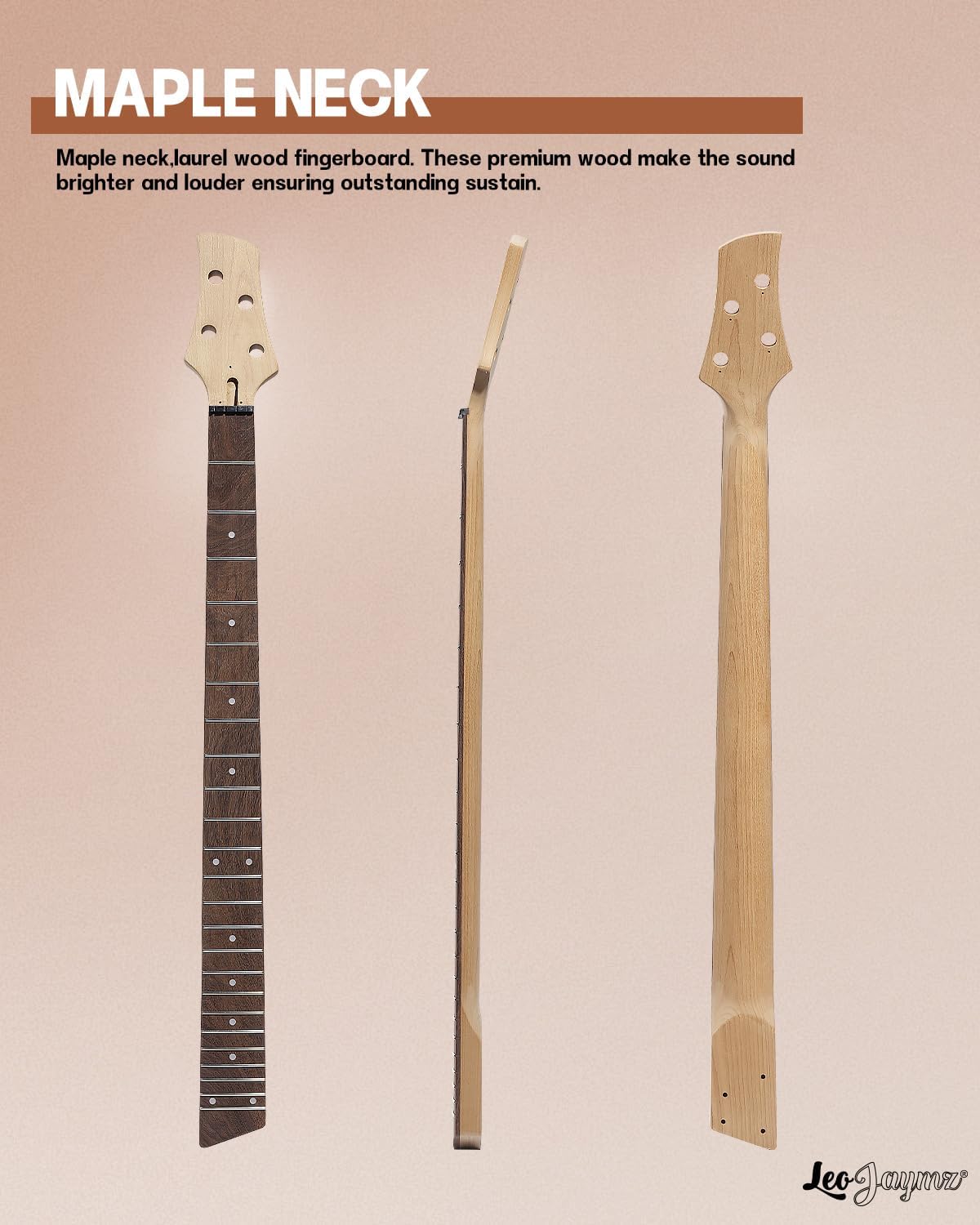 Leo Jaymz DIY Electric Bass Guitar Kits -Roasted Ash Body,Roasted Maple Neck and Ebony Fingerboard - Fully Components Included (IB 4Strings)