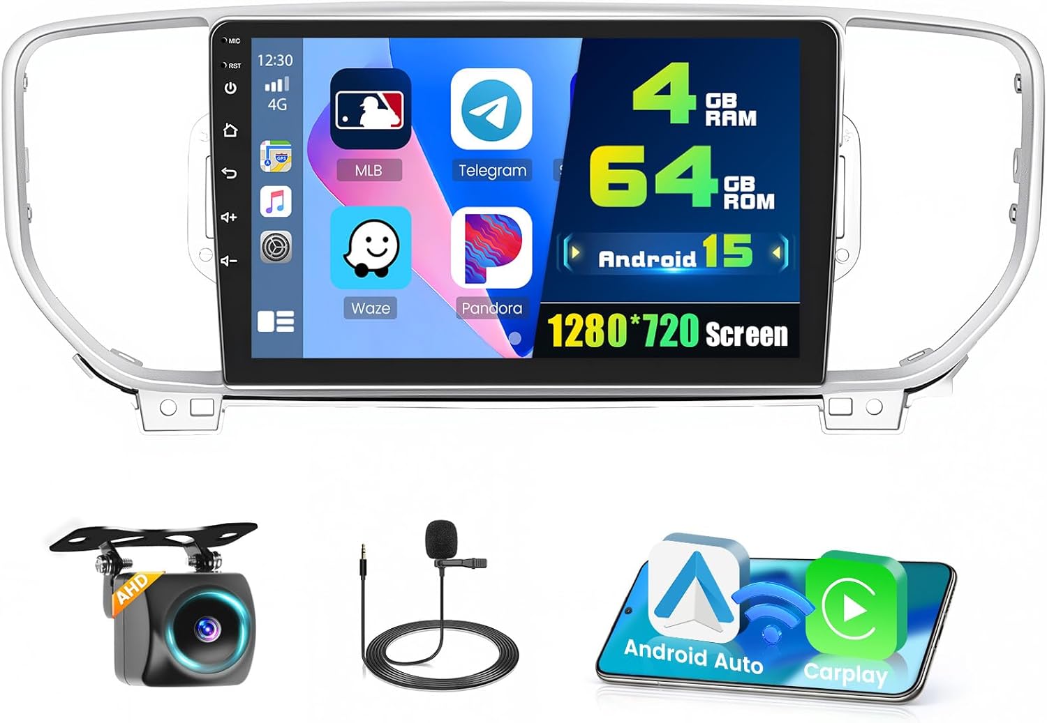 4+64G Android 15 Car Stereo for Kia Sportage KX5 2016-2018,9 inch IPS 1280 * 720 Touch Screen Radio Wireless Apple Carplay Android Auto DSP 5G WiFi Bluetooth +Free AHD Backup Camera