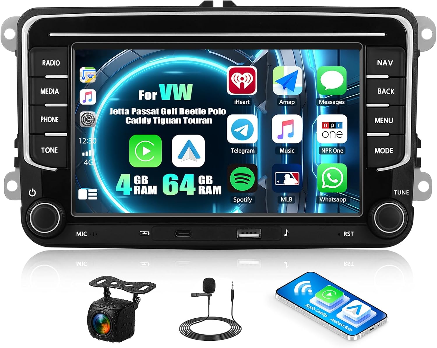 Car Multimedia Player Android 13 Double Din Car Radio Stereo 7inch Capacitive Touch Screen High Definition GPS Navigation Bluetooth USB Player Receiver Upgrade System Specialized Player for VW