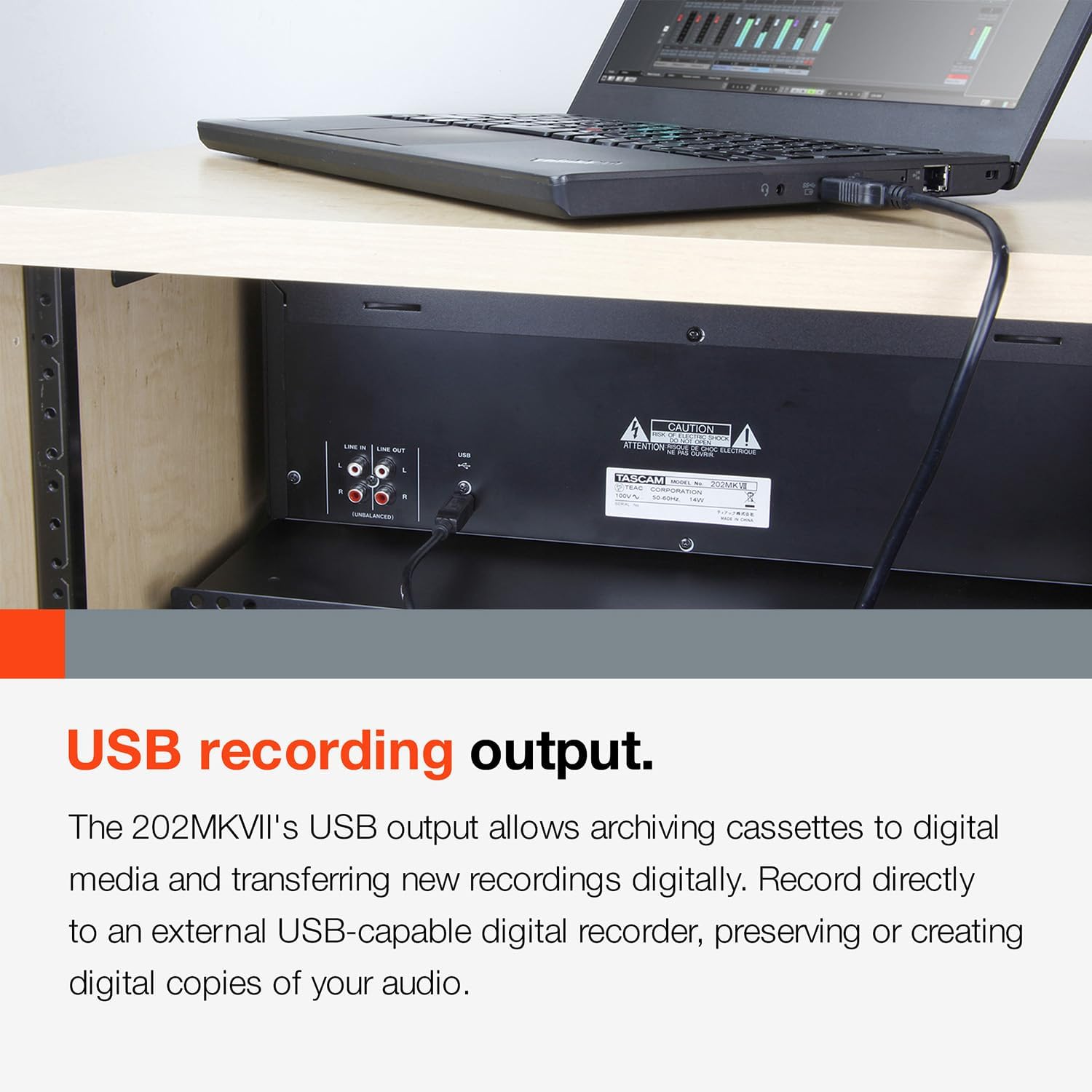 Tascam 202MKVII Double Cassette Deck Recorder with USB Port, Dual Cassette Deck