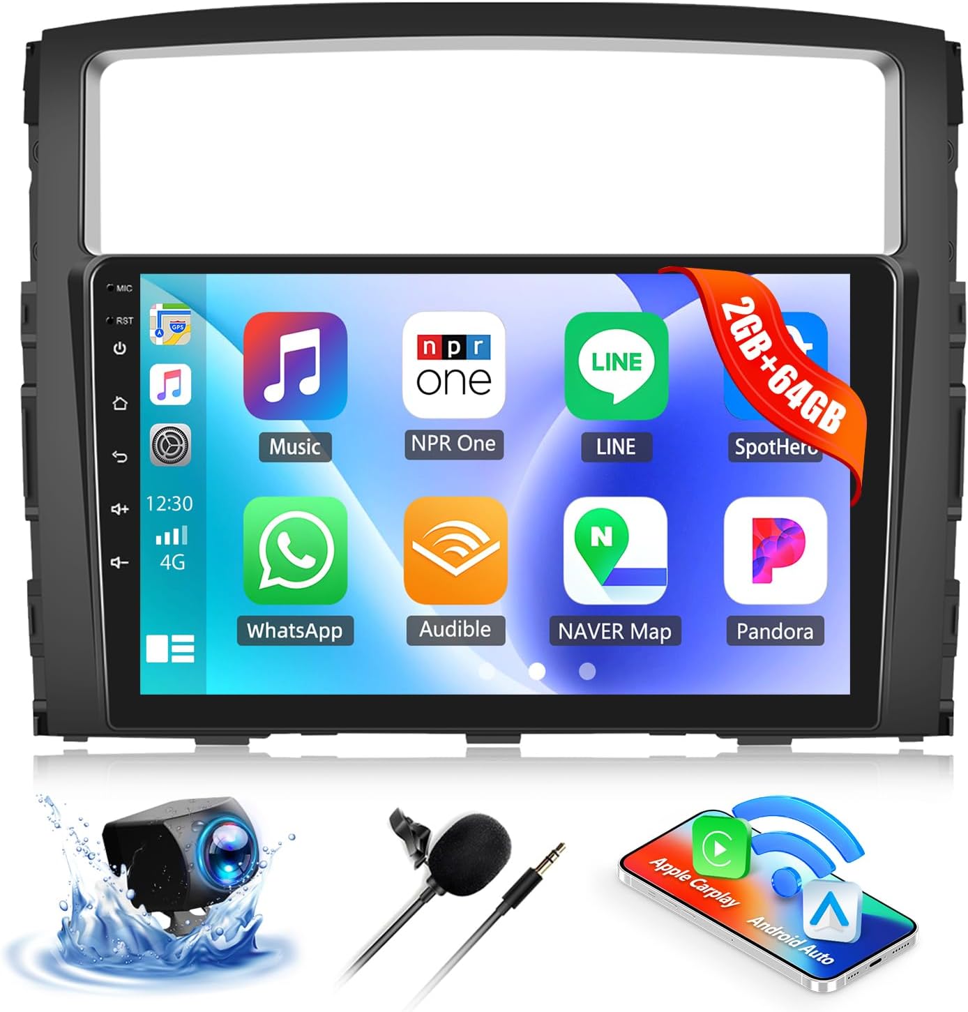 2G+64G Car Radio for Mitsubishi Pajero 2006-2014 Montero 2008-2017 with Wireless CarPlay Android Auto, Android 13 Head Unit, 9