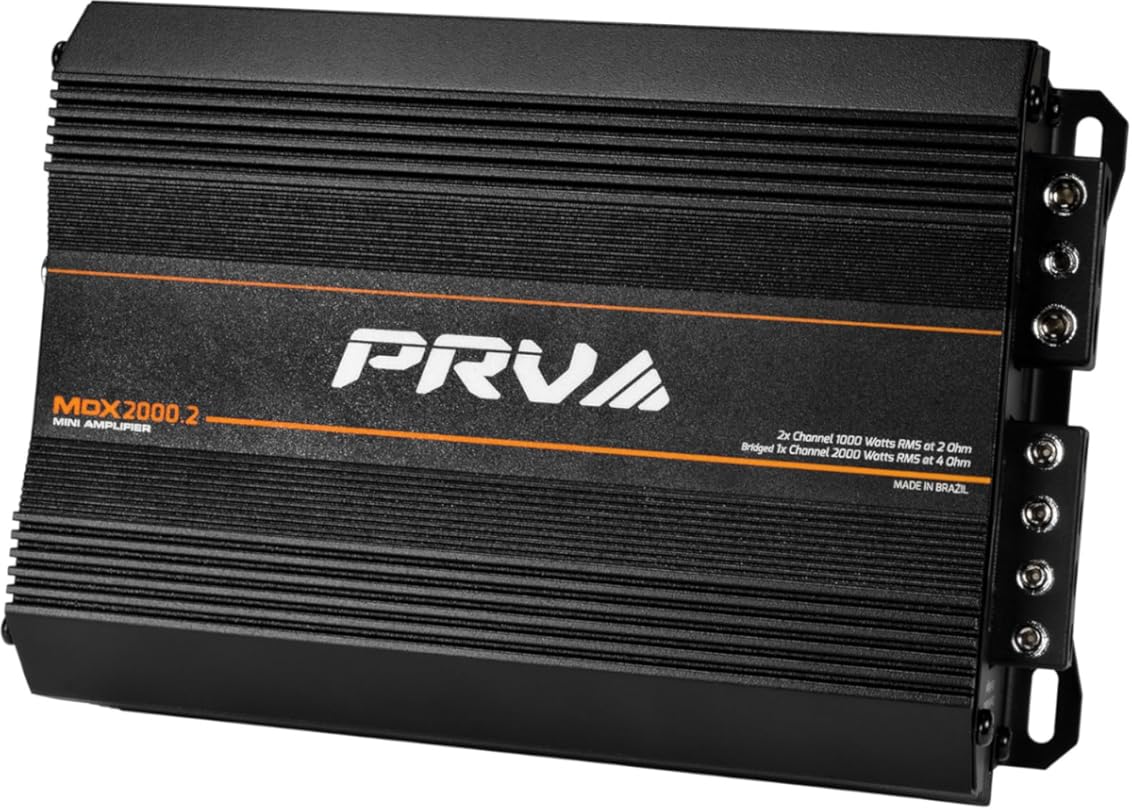 PRV Audio MDX2000.2 2 Ohm Mini 2 Channel Car Audio Amplifier 2X 1000 Watts RMS at 2 Ohm - Bridged 1CH 2000 Watt at 4 Ohm for Powersports, Motorcycles, ATV, for High Power Stereo Speaker Systems