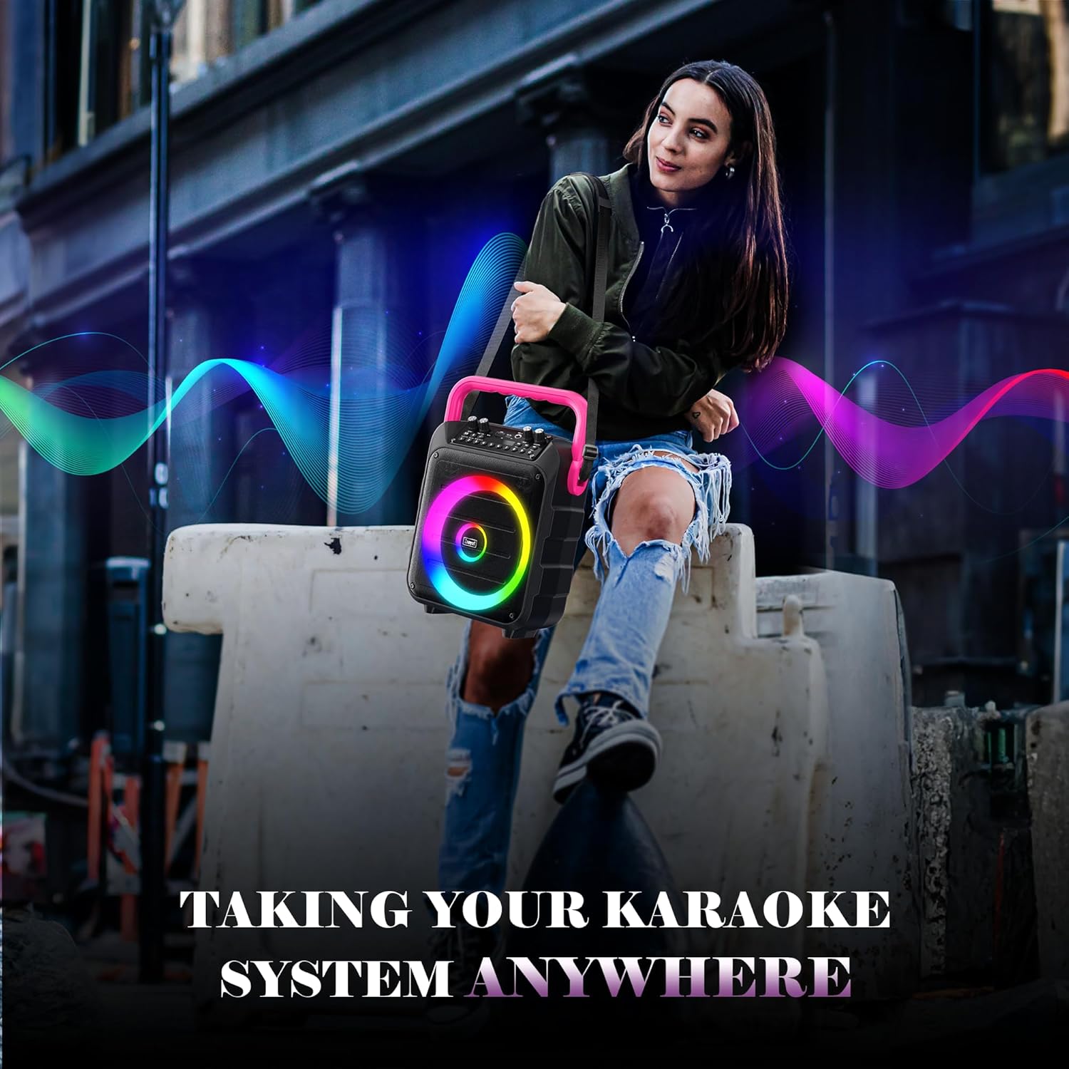 Karaoke Machine for Adults & Kids, 5.3 Bluetooth Speaker Portable with 2 Wireless Microphones, Bass/Treble Adjustment, Remote and LED Light, Support REC/FM/AUX/USB/TF for Home Party, Blackpink