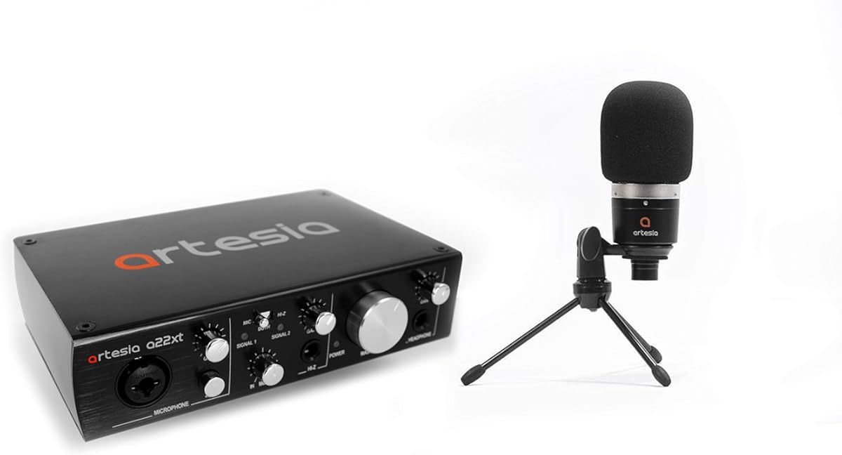 Artesia BE-REC Recording Bundle w/ A22XT 2.0 USB Audio Interface + AMC 10 Condenser Microphone with Pop Filter and XLR Cable