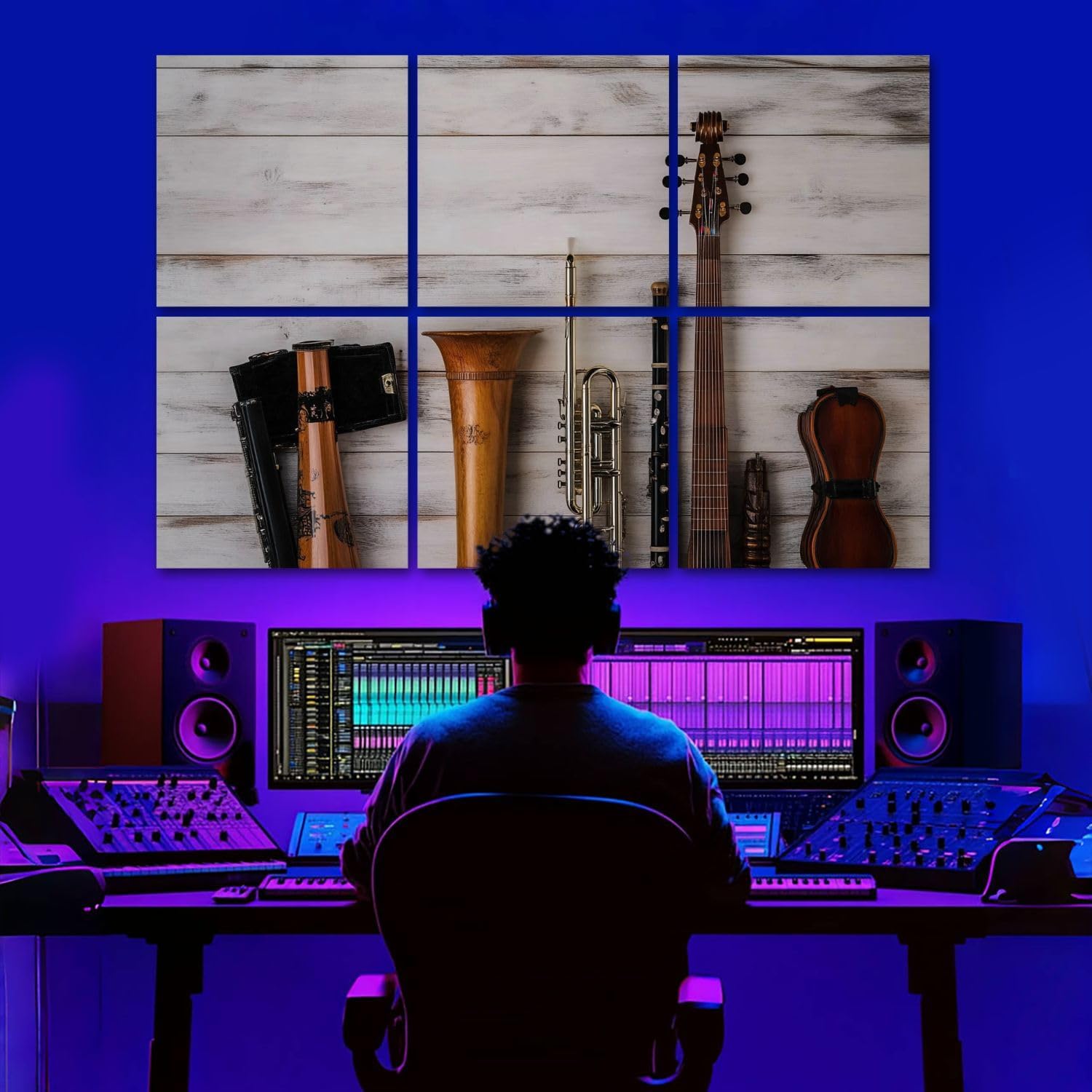 6 Pack Art Acoustic Panels instruments white wooden Sound Absorbing Panel 48