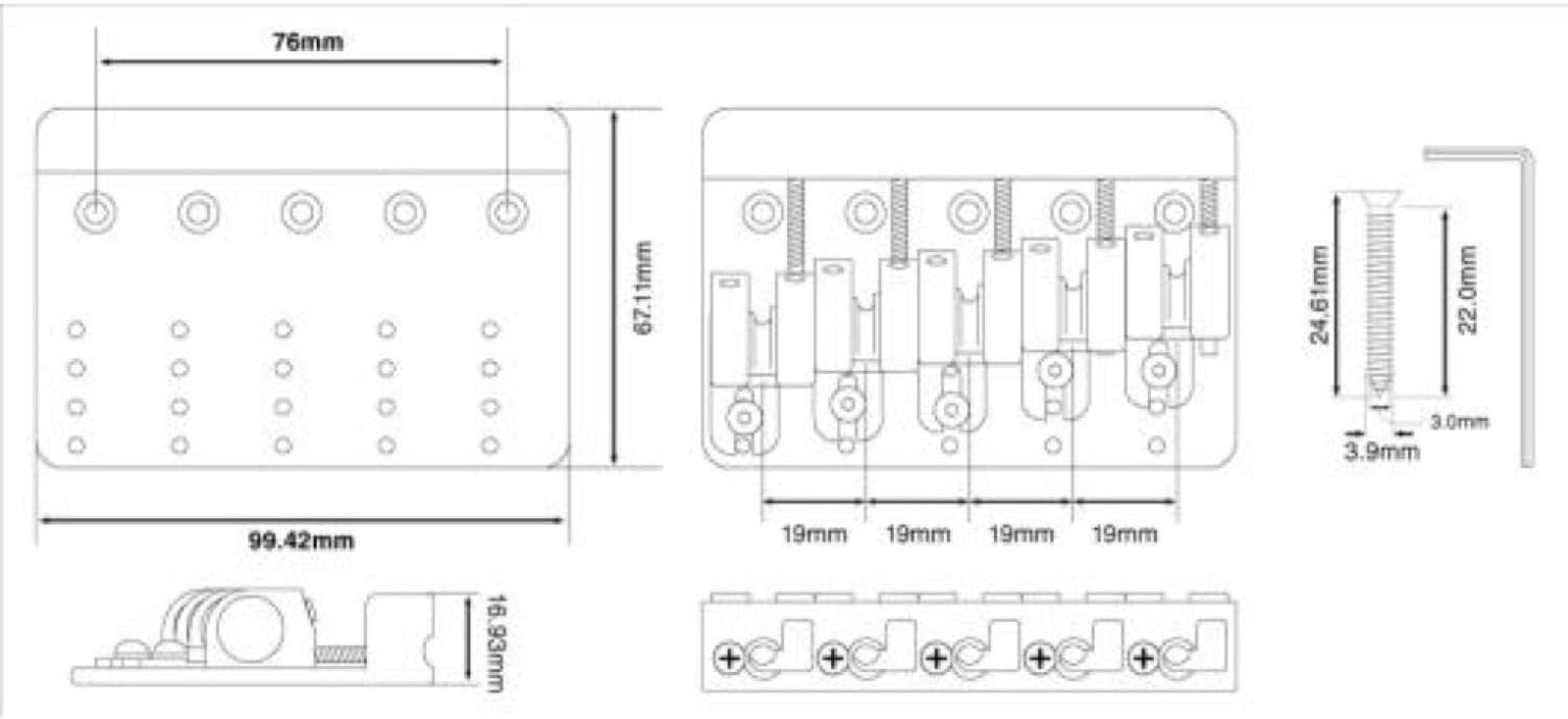 Full Contact Hardware Babicz Original Series FCH5 Bass Guitar Bridge FCH5NK,Nickel