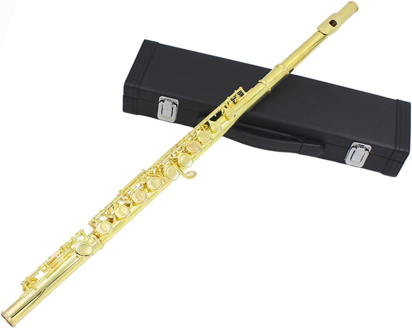 Flute Golden 16 Holes C Tone Flute with E Key Woodwind Instrument Closed Hole Gold-Plated Keys Cupronickel Tube Flutes Musical Instruments