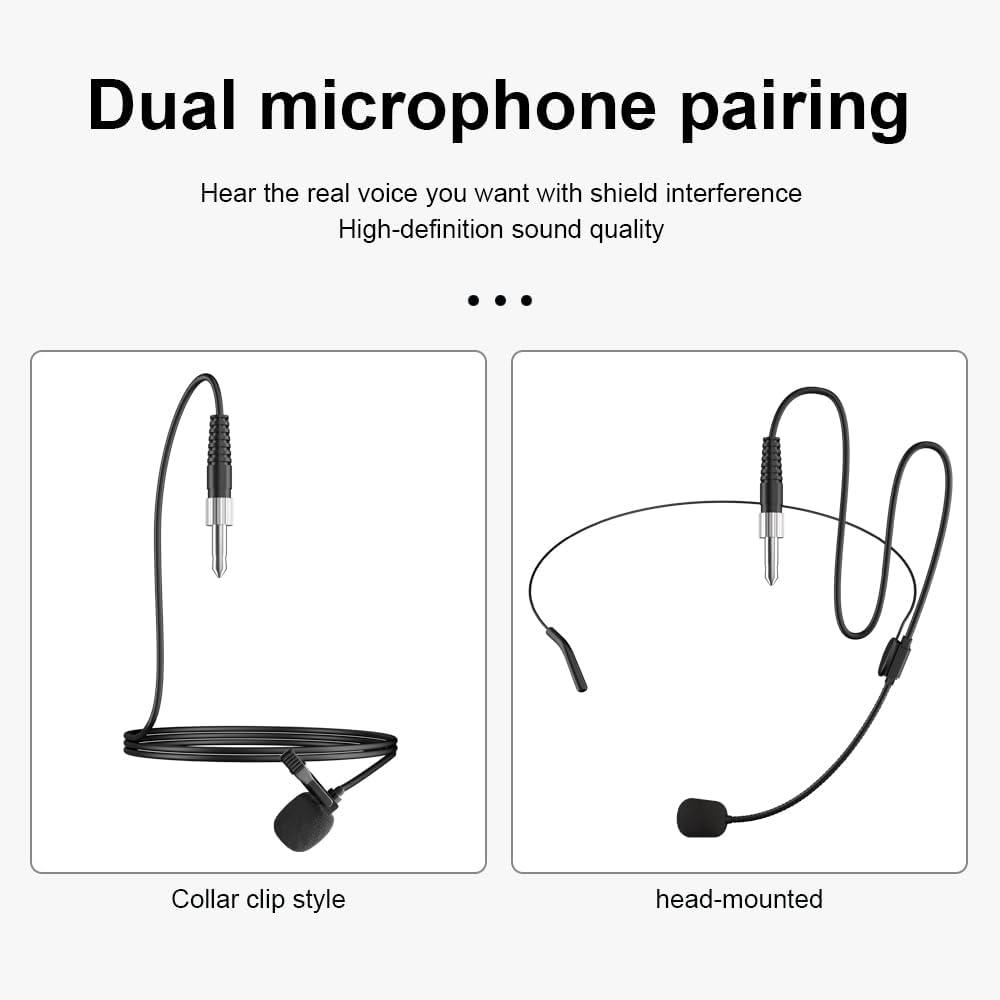 ST-102 4-Channel Wireless Microphone System, UHF Wireless Microphone kit with 4 Bodypacks and 4 Headsets Mics, auto-scan, 200-foot Coverage, for Singing, Karaoke, DJs, Churches