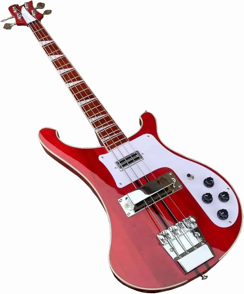 4-String Electric Bass Guitar - Red Neck-Thru Body, 5-Piece Maple & Rosewood Neck, Humbucker & Single Coil Pickups
