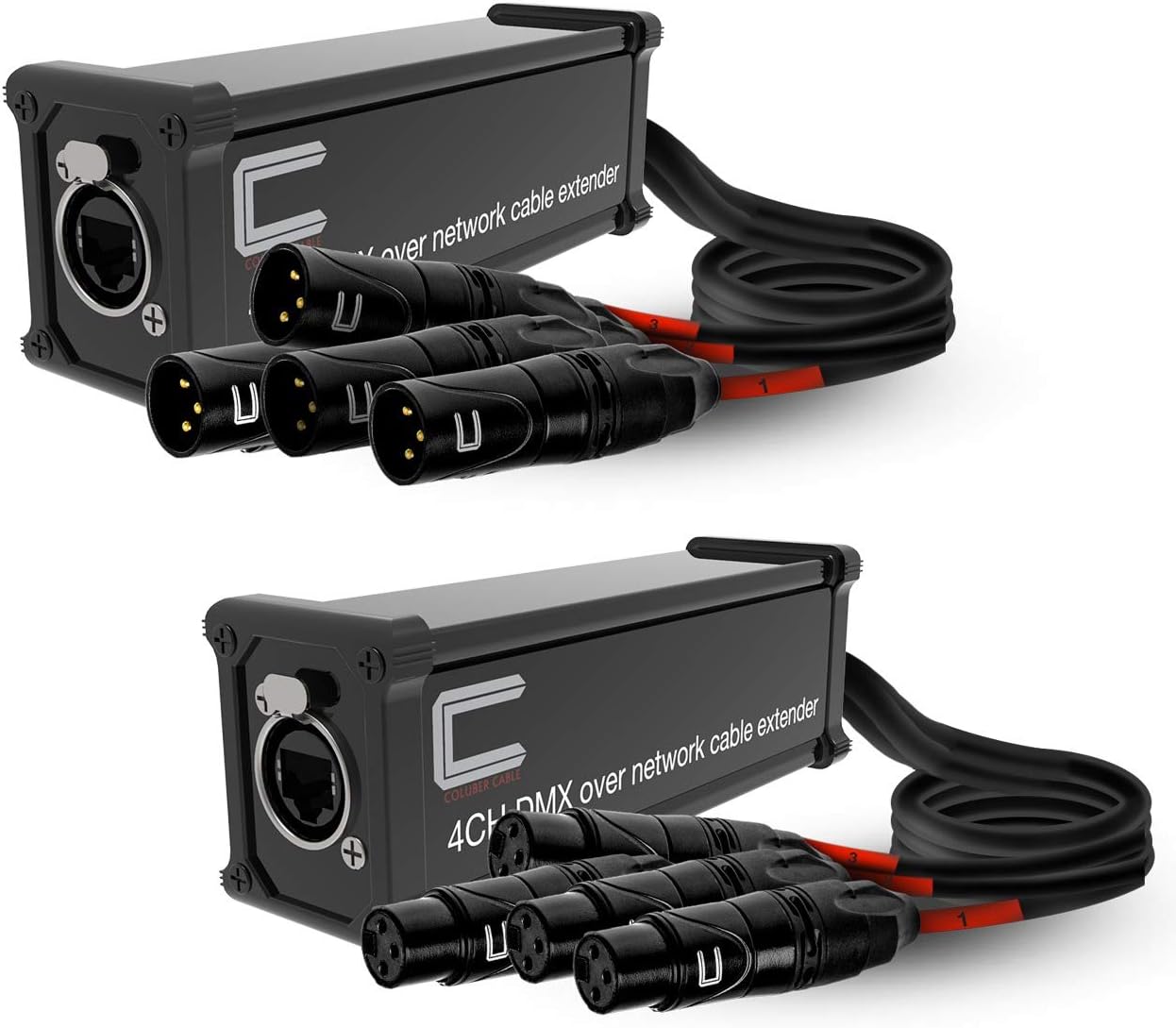 Pair of 4 Channel 3-Pin XLR Male and Female to Ethercon Cable -Compact Cat6 Multi Network Snake Receiver- XLR, AES, DMX Channels Over RJ45 Cat5/Cat6 Ethernet Cable