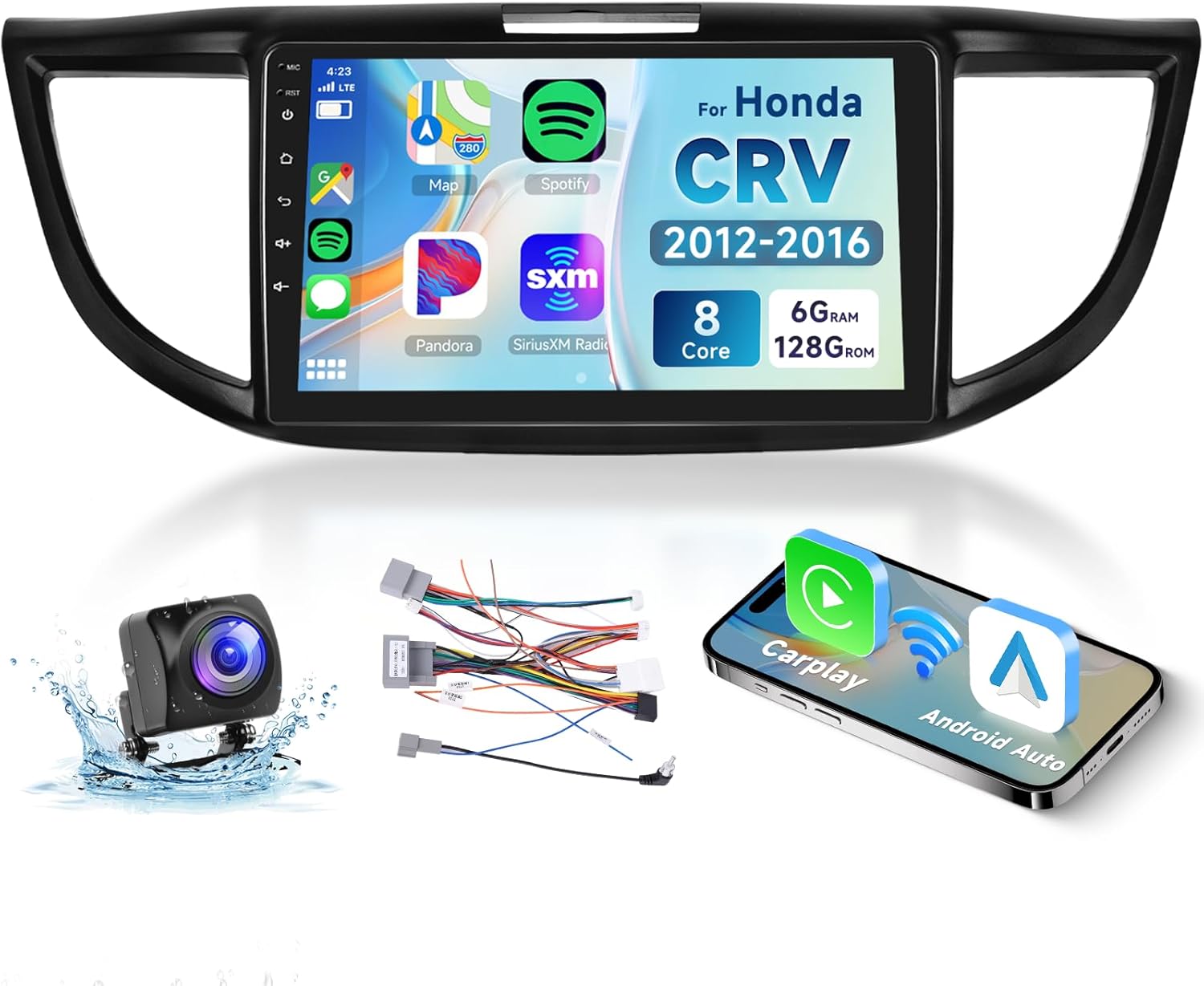 podofo 8 Core 6G+128G Car Radio for Honda CRV 2012 2013 2014 2015 2016, Wireless Apple Carplay Android Auto Car Stereo, 9” IPS Touchscreen with WiFi, GPS, Bluetooth,FM/RDS, 32EQ DSP, Rear Camera