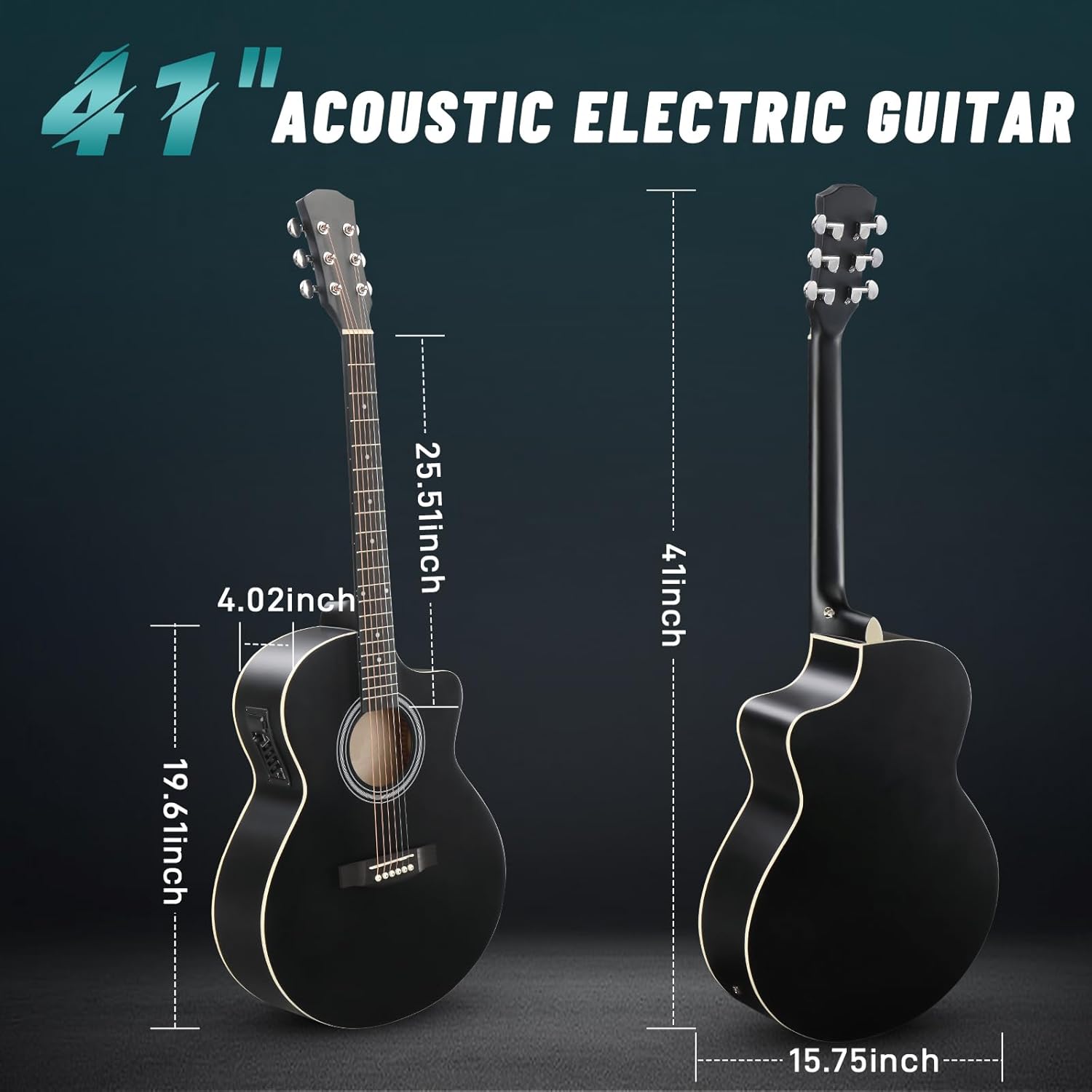 Ktaxon Full-Size Cutaway Acoustic Electric Guitar, 41 Inch Basswood Body Beginner Guitars Kit with 15W Amp, Extra Strings & Capo Includes All Accessories (Black)