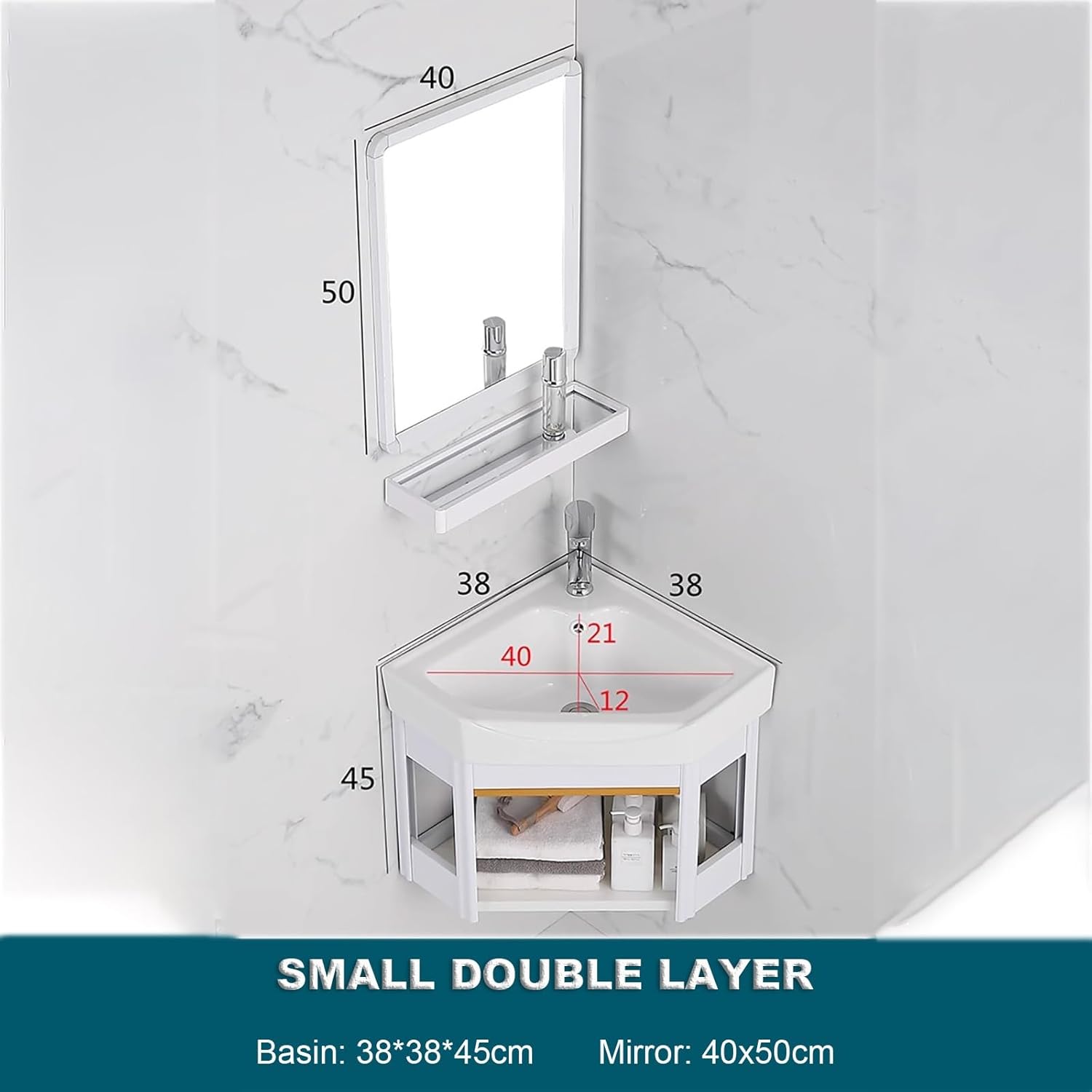 Small Corner Bathroom Vanity Cabinet,With Corner Mirror Cabinet,Corner Wall Mount Bathroom Sink,for Small Space Wall Mounted Cabinet Set Design,with Faucet Hole. ( Size : Low configuration , Color : D