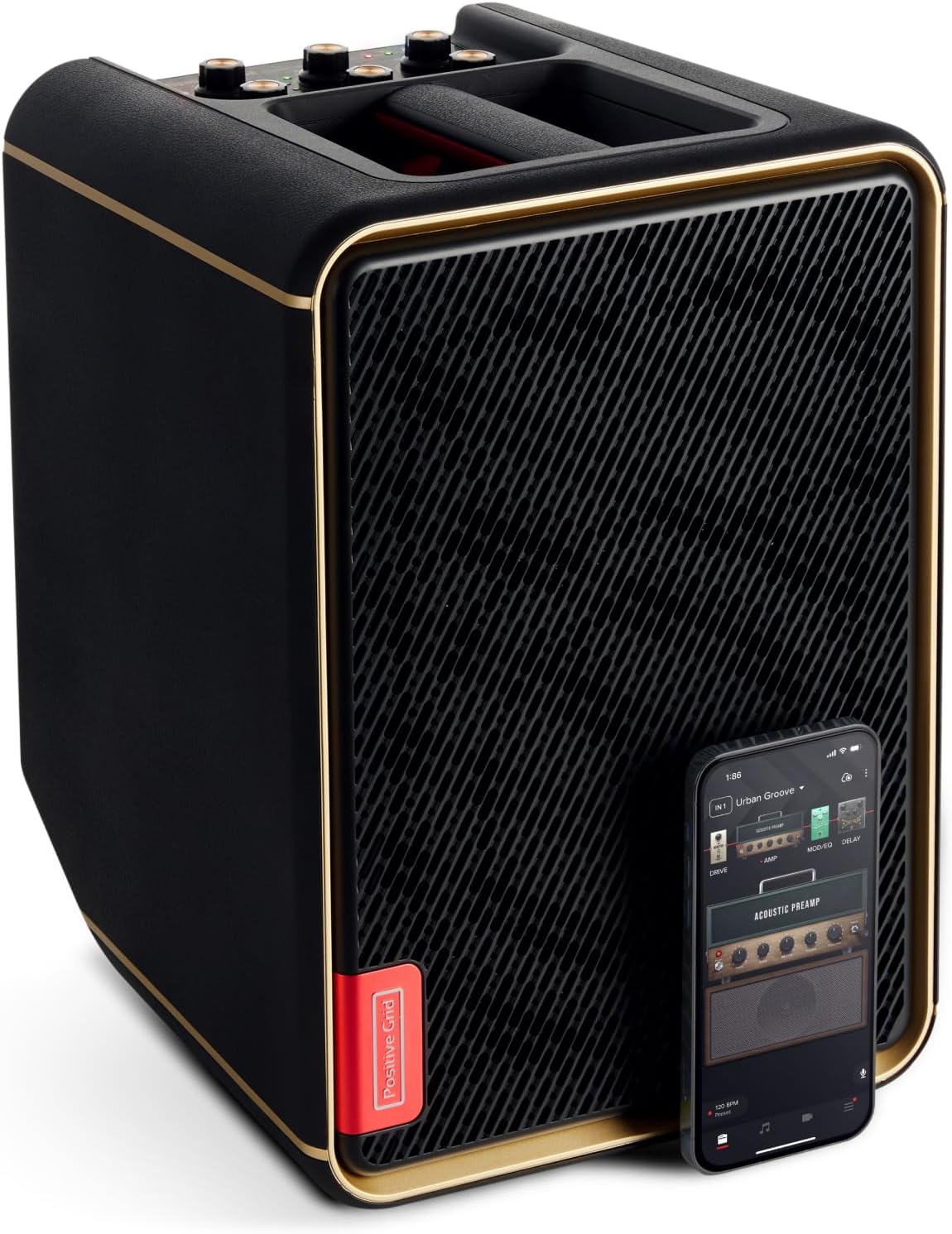 Positive Grid Spark Edge + 'On The Edge' Grille Bundle – 65W Portable 4-Channel Smart Guitar Amp & PA System with Built-in Looper, AI Features & Smart App for Guitar, Bass, Vocals & More
