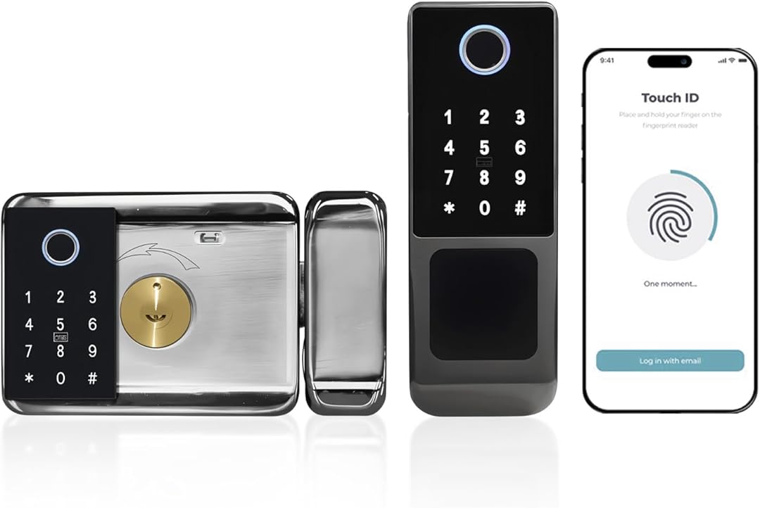 smart latch double gate lock, electronic gate latch for outdoor fence, waterproof keyless smart rim lock, electric double sided keypad locks, Fingerprint, Passcode, Key, IC Card, Tuya App