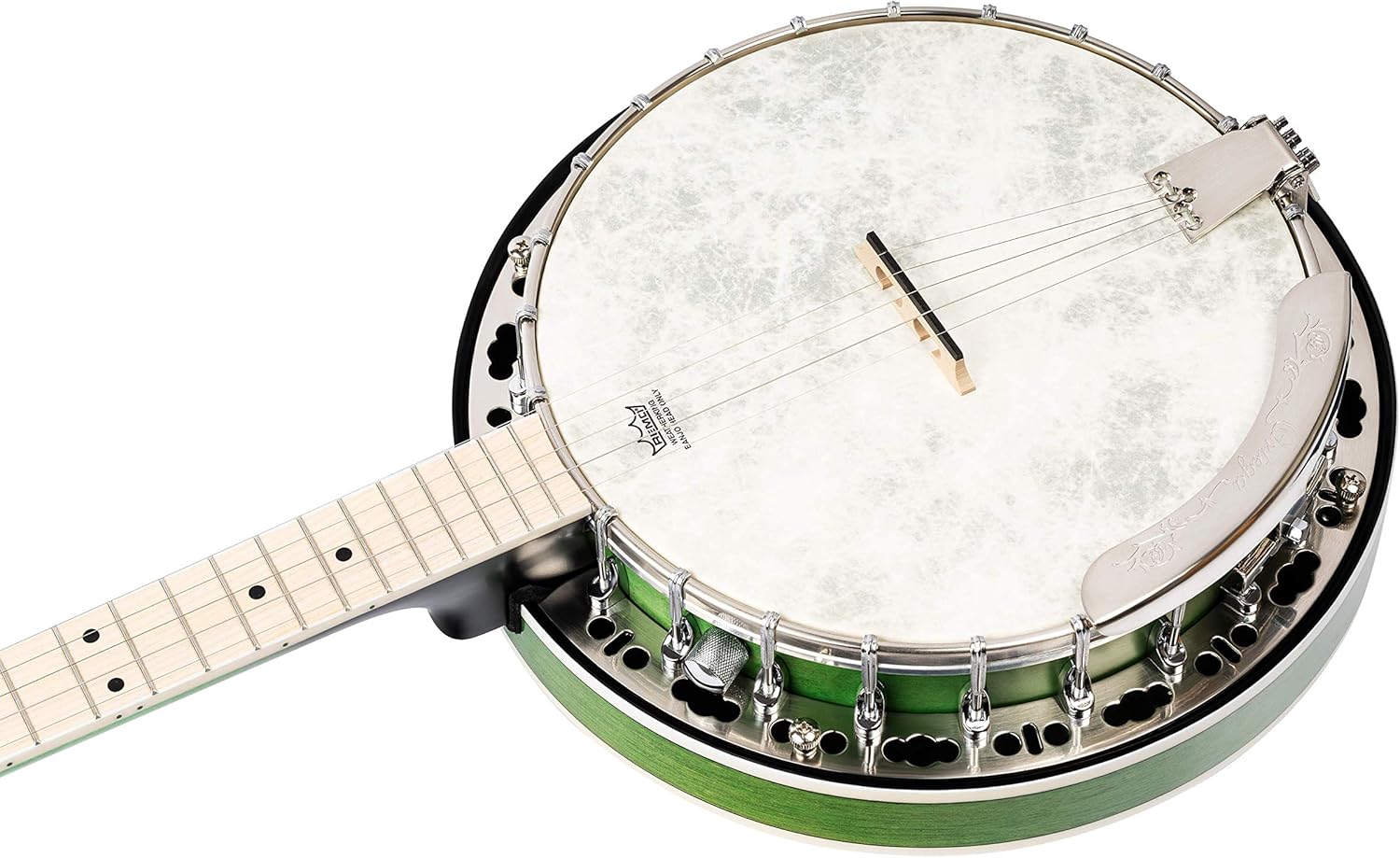 Ortega Guitars Facon Falcon Series 5-String Quilted Maple Resonator Acoustic-Electric Banjo w/Bag, Right, Transparent Green, one Size (OBJE400TGR)