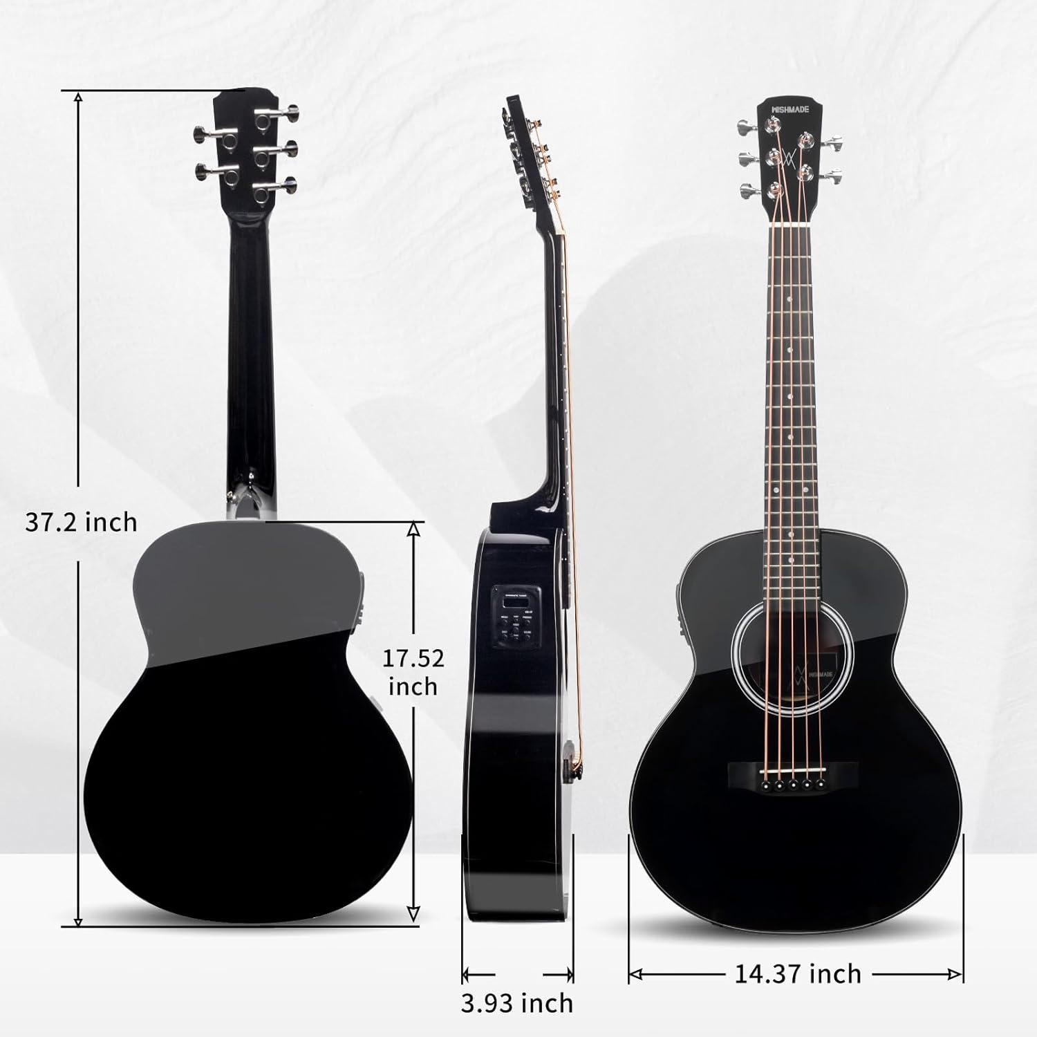 WISHMADE 3/4 Acoustic Guitar 5 String Bass Guitarra With Gig Bag, Black Guitar Body Natural Wood Finish for Kids Bass Guitar & Beginner Guitar for Adults Youth Practice