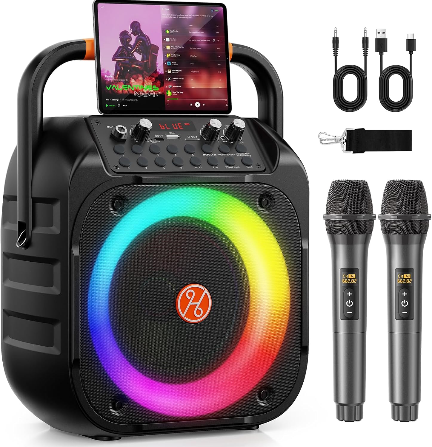 Karaoke Machine for Adults, Portable Bluetooth Karaoke with 2 Wireless Microphones, Echo Adjustment, LED Lights, PA System Karaoke Speaker Support TV/REC/AUX/USB/TF Card (6.5