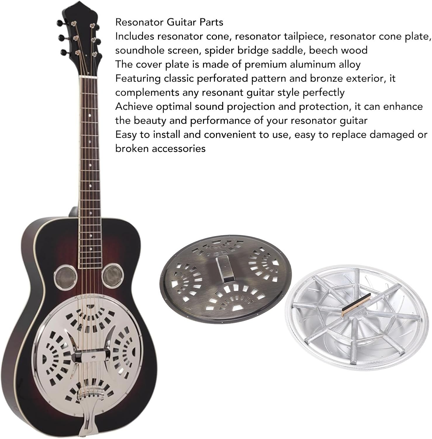 Bronze Resonator Guitar Parts Set Premium Construction Soundhole Screen Spider Bridge Saddle