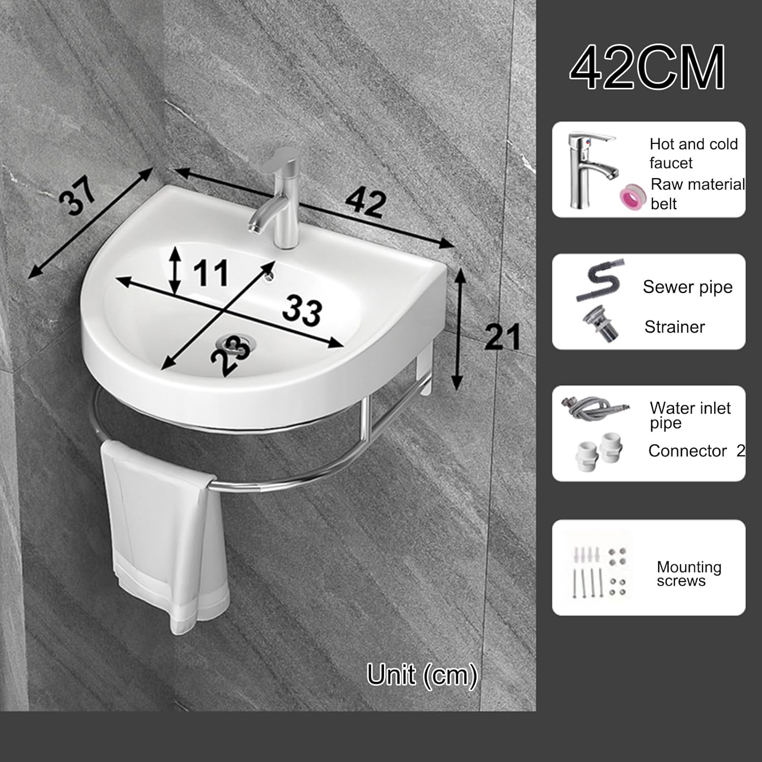Small Wall Mount Corner Sink, Ceramic Sink,Wall Mounted Sink, White Wall Hung Bathroom Sink Mini Vanity Vessel Sink with Faucet Hole and Overflow,for Small Space