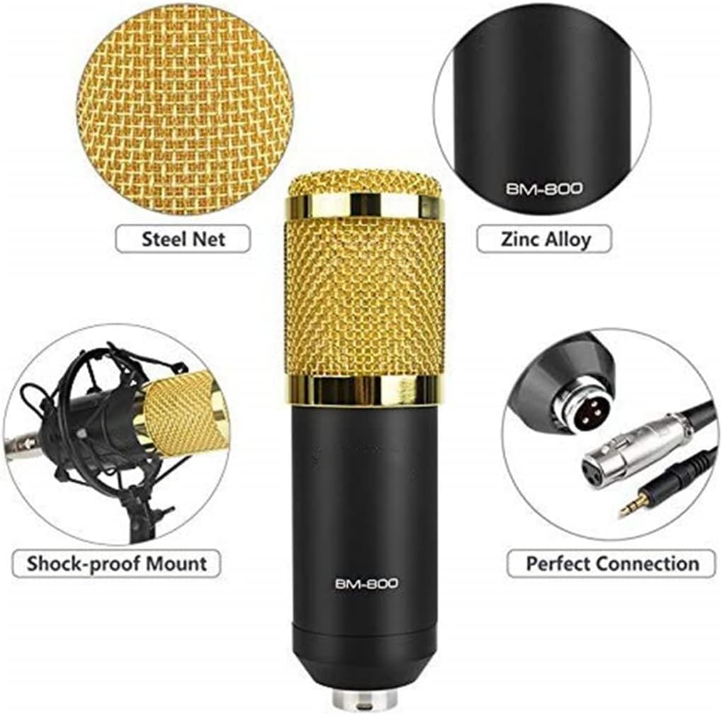 Microphone Bm800 Recording Studio Condenser Microphone is Suitable for Radio Broadcasting Singing Recording Computer,: White Gold Pack 2 V8-BM800