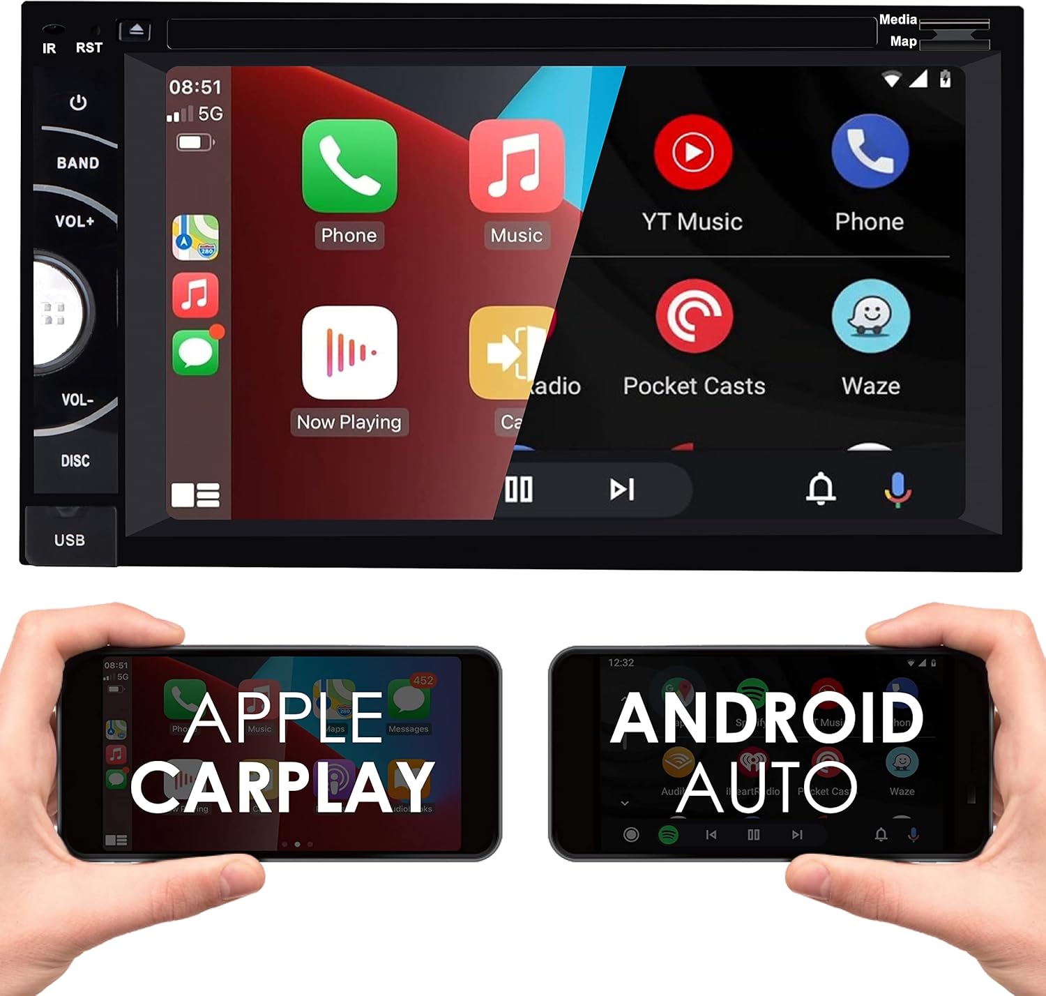 Gravity D96CP HiFi Audio Processor 6.5 Inch 1080P Touch Screen Navigation Car Stereo Work with DVD, CD, Apple CarPlay, Android Auto, Bluetooth, Mirrorlink, USB