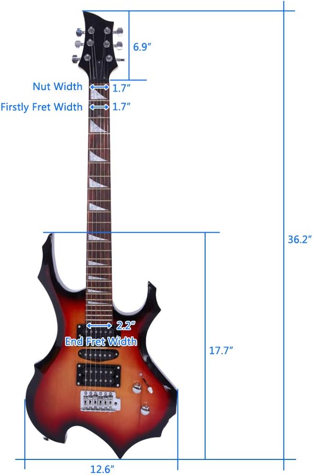 Professional Flame Type Electronic Guitar + Guitar Bag + Pick + Tremolo Bar + Link Cable Set (Sunset)