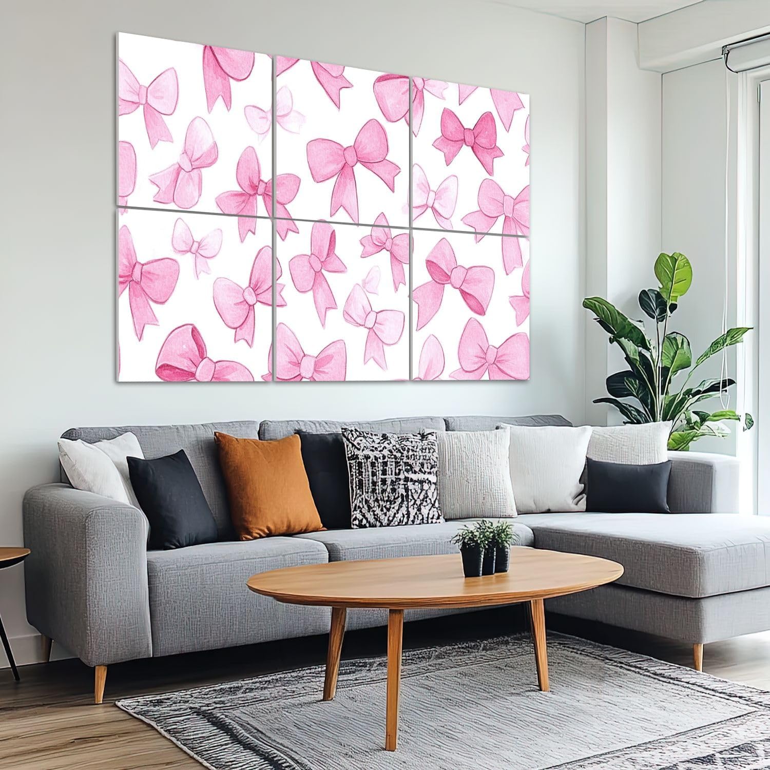 6 Pack Art Acoustic Panels Sound Absorbing Trendy Pink Bow Light Knot Bows Patterns Varying Sizes Cute Playful Decorative Soundproof Wall Panels Self Adhesive for Recording Studios Office 72