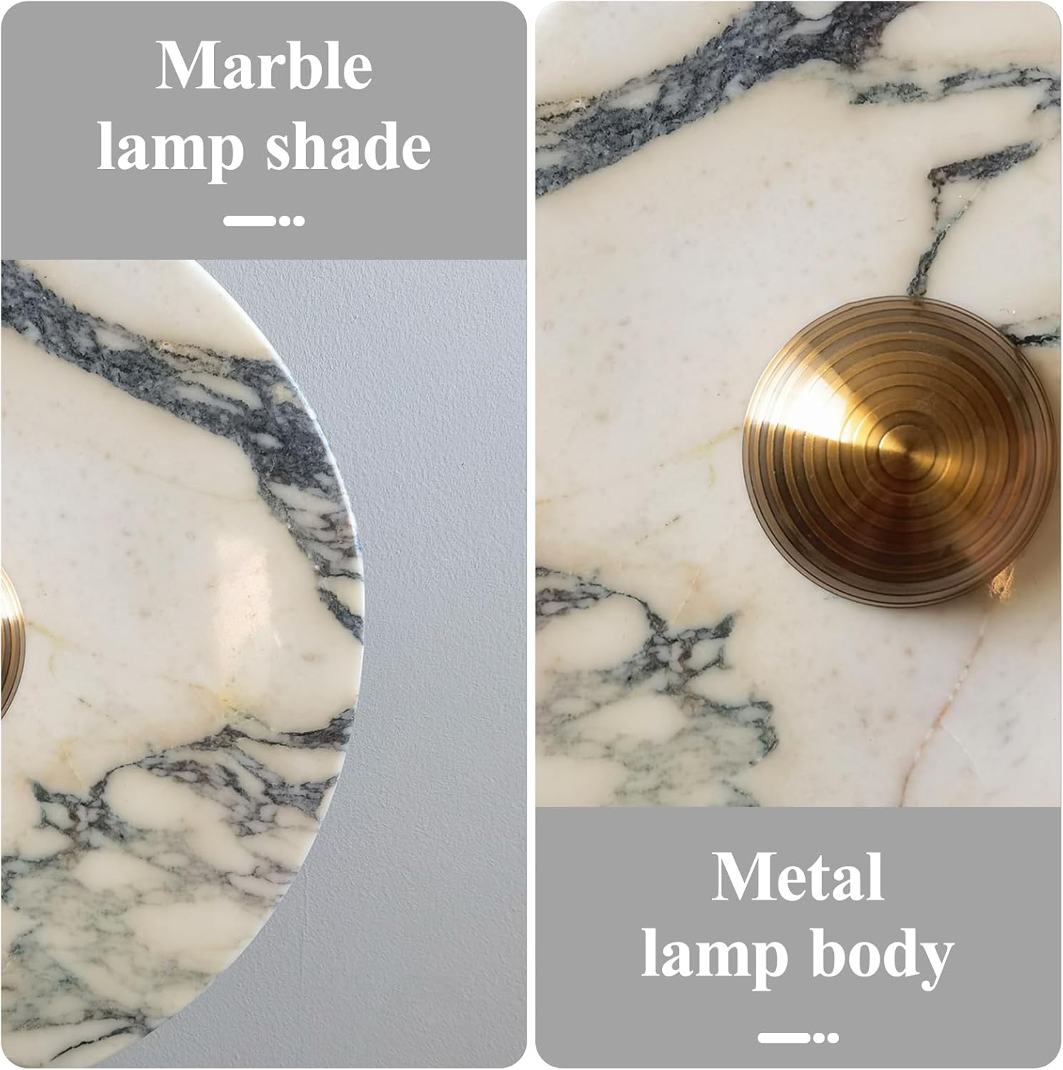 Nordic Style Stone Wall Lamp, Natural Marble Lampshade Wall Sconce, Metal Base Interior Decoration Wall Light, Modern LED Wall Mount Wall Lights for Living Room Bedroom Bedside Hallway