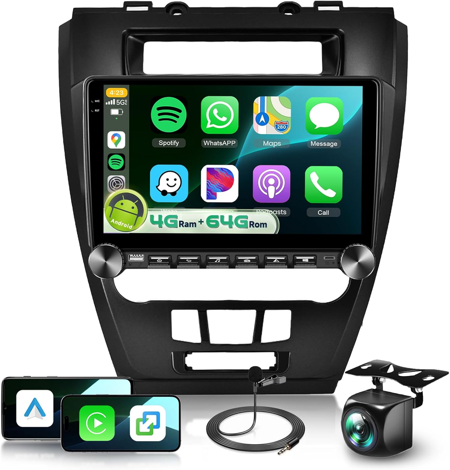 4G+64G Car Stereo Radio for Ford Fusion Mustang 2009-2012 with DSP Carplay Android Auto Knob Keybutton, Sellrich 10