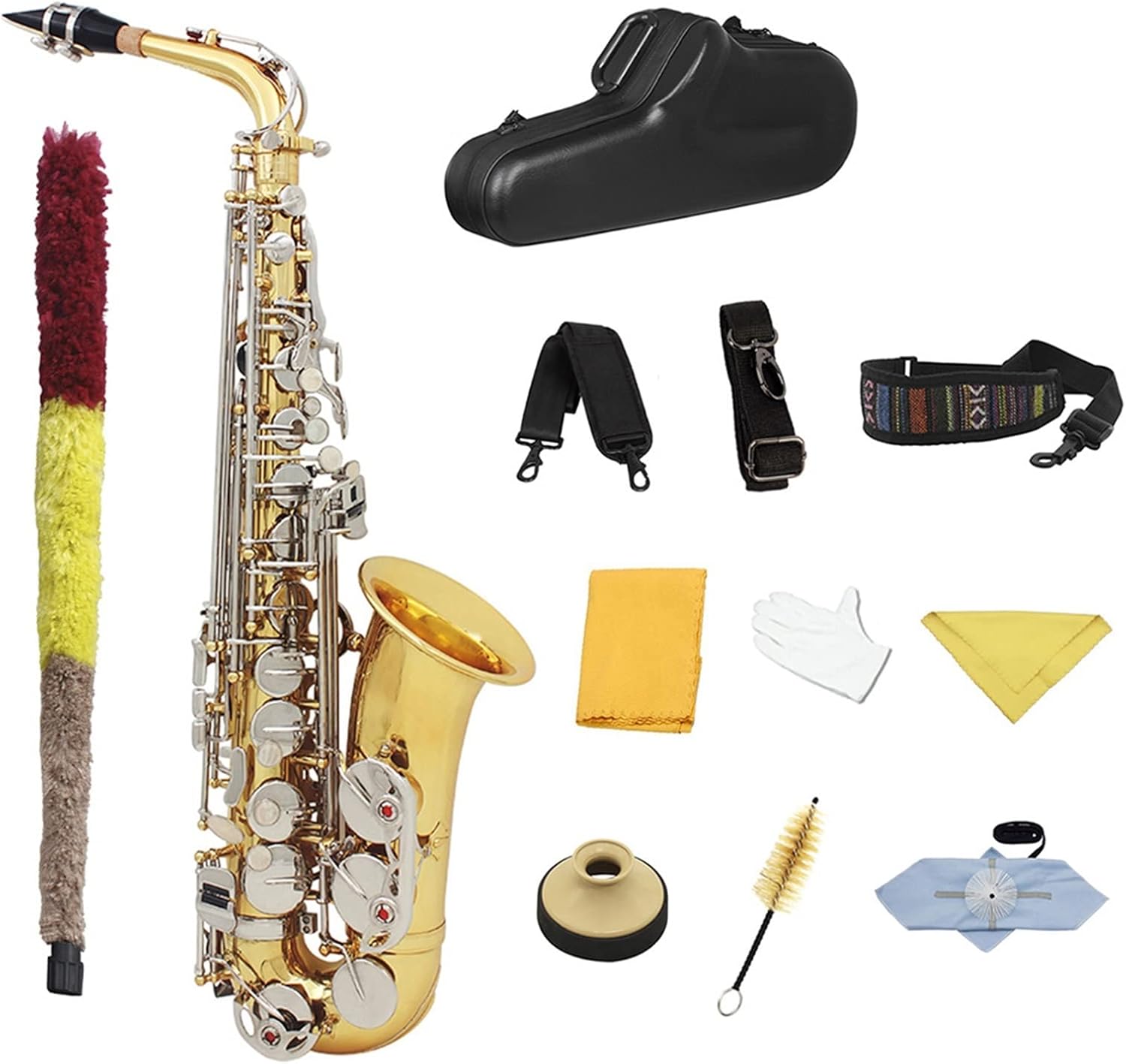 EB Alto Saxophone Lacquered Gold E-Flat Brass Carved Pattern Woodwind Instrument with Case (Color : Gold Silver Sax)
