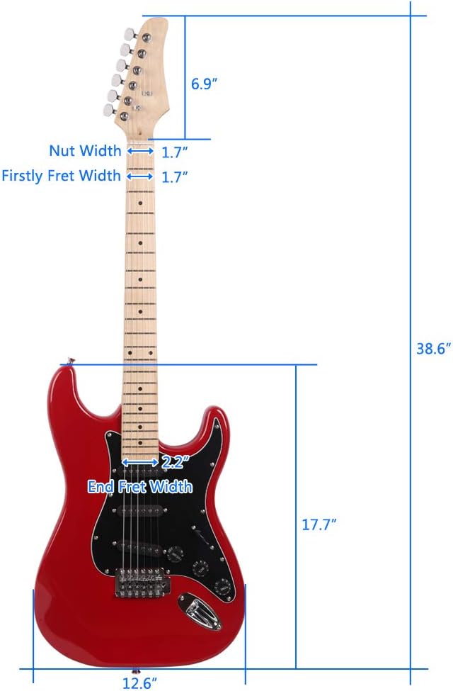 Red Electric Guitar Starter Package with Amp, Gig Bag, Strap, Cable, Pick, Whammy Bar, Full Size 39