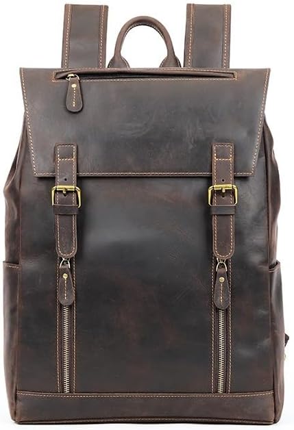 Men's Genuine Leather Laptop Backpack Business Computer Bag for Travel Work & Casual Daypack Briefcase Gift Box (Coffee)