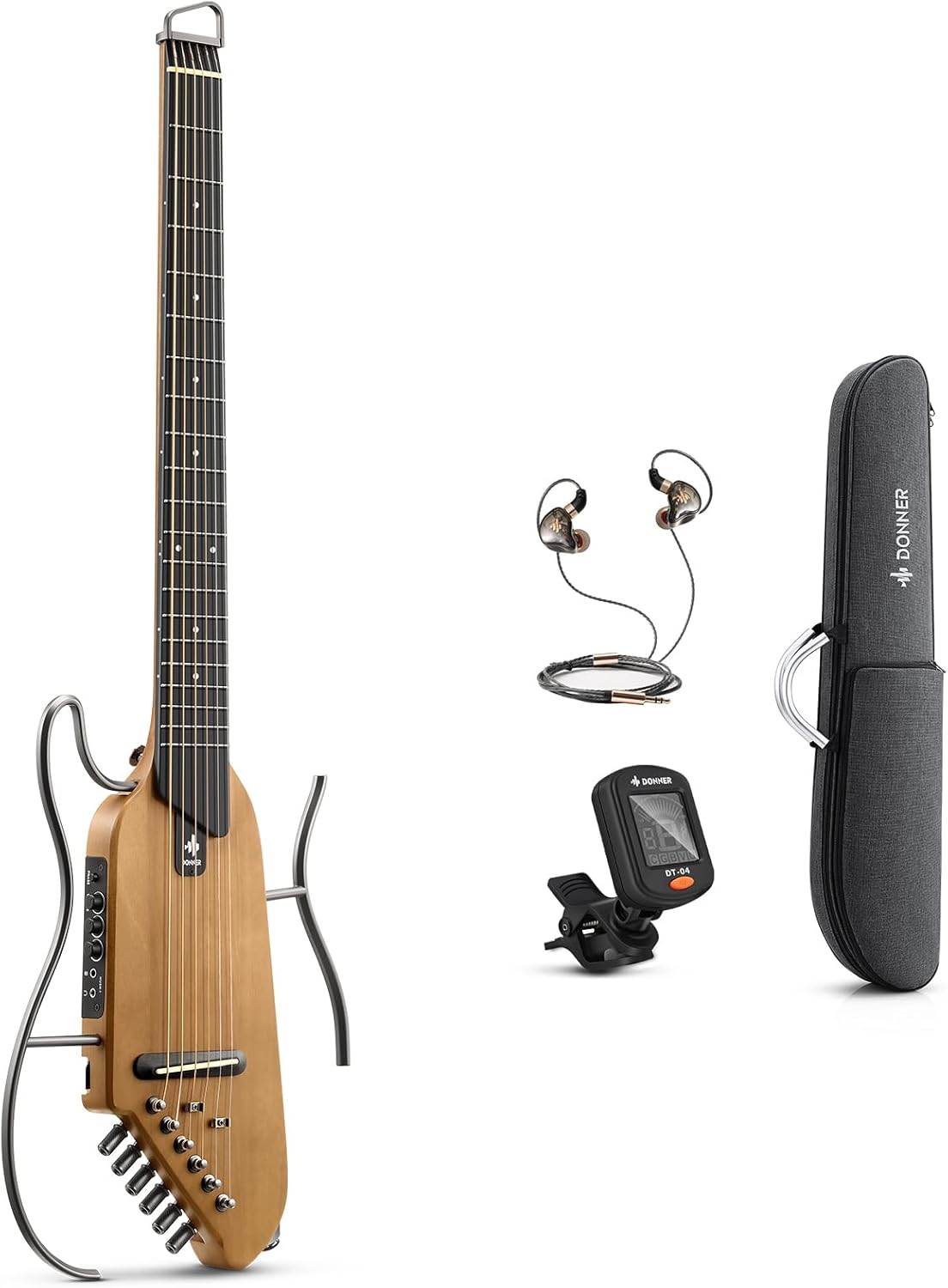 Guitar for Travel - Portable Ultra-Light and Quiet Performance Headless Acoustic-Electric Guitar and Mini Guitar Amp Small Electric Amplifier 5W Portable