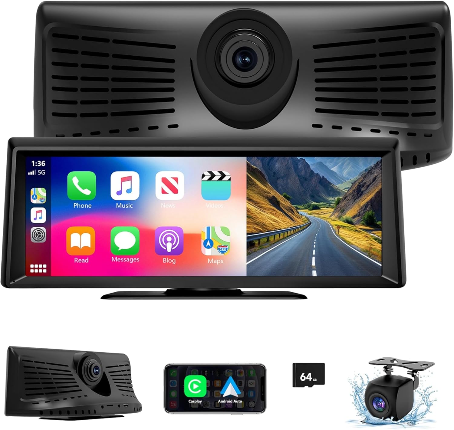 Wireless Carplay Screen for Car 2K Dash Cam, 8.1