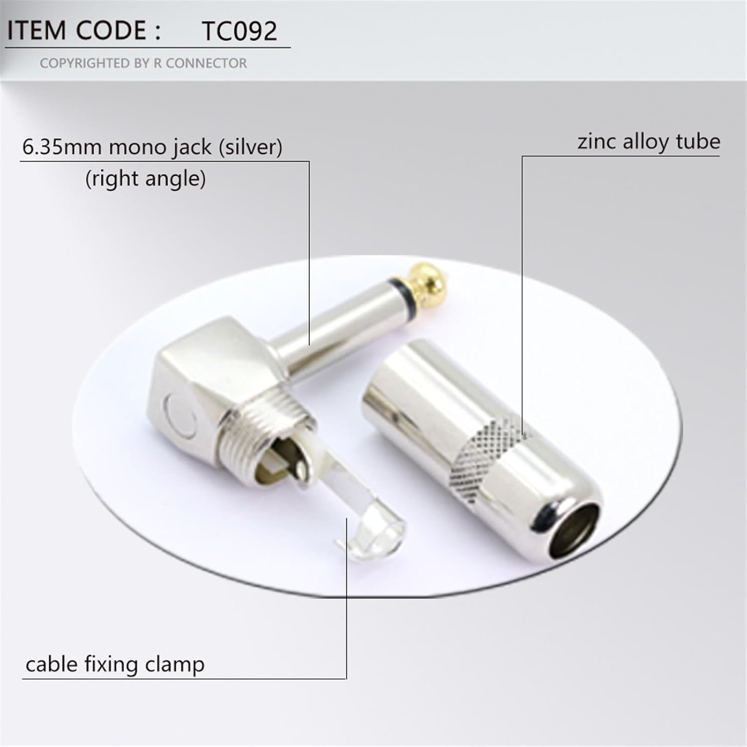 100PCS 6.35MM Jack Right Angle Wire Connector 4 Corners 2 Poles 6.35MM Mono Male Plug Microphone Connector Plug Adapter