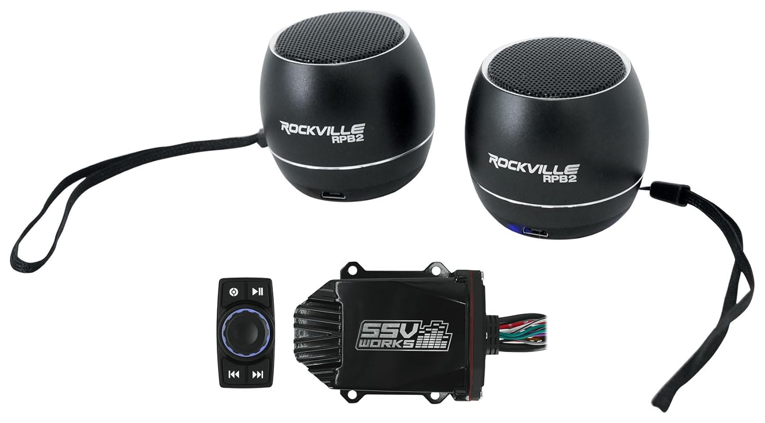 Audiosavings Bundle: 200-WP-MRB2R Bluetooth Rocker-Switch Audio System with Amplifier Bundle with Pairs of Rockville RPB3-BLACK Handheld Wireless Linking Portable Bluetooth Speakers (2 Items)