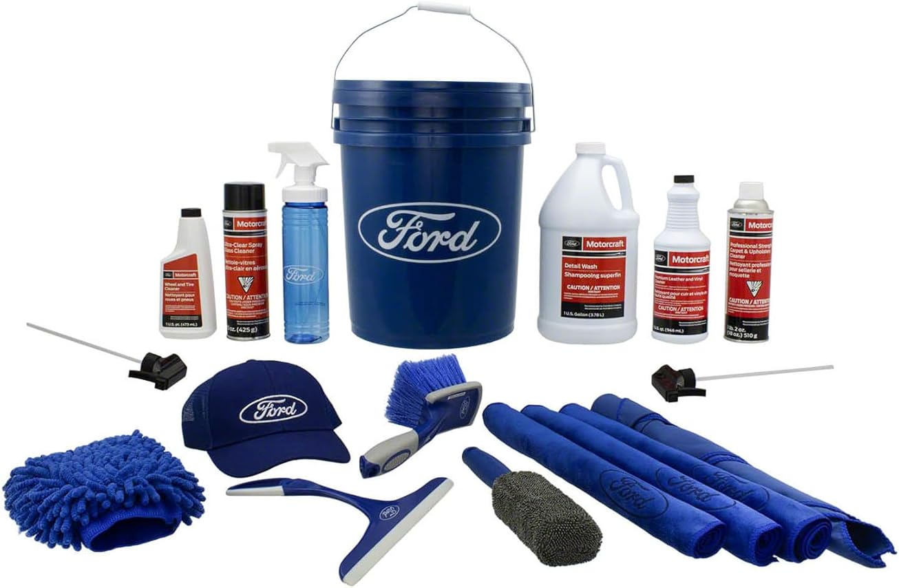 Ford Genuine OEM Total Care Cleaning Kit | Includes Interior & Exterior Cleaners, Cleaning Tools, Towels, Bucket Hat | 14 Pieces | MFPPCLEAN3