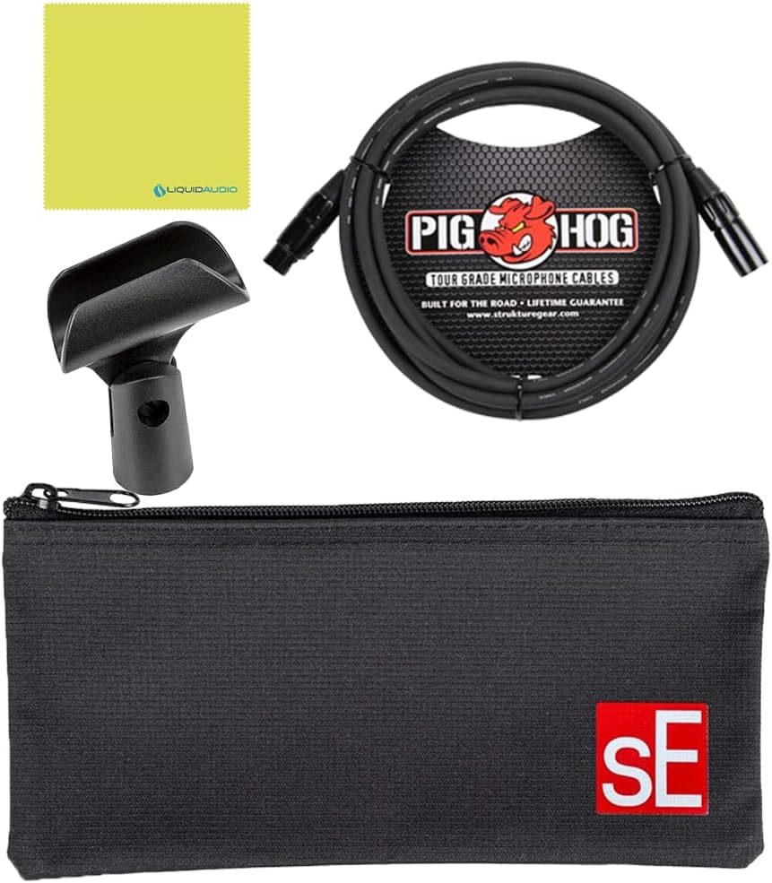 sE Electronics V7 Supercardioid Dynamic Vocal Microphone in Black Finish Bundle w/Pig Hog PHM10 8mm Mic Cable Polishing Cloth