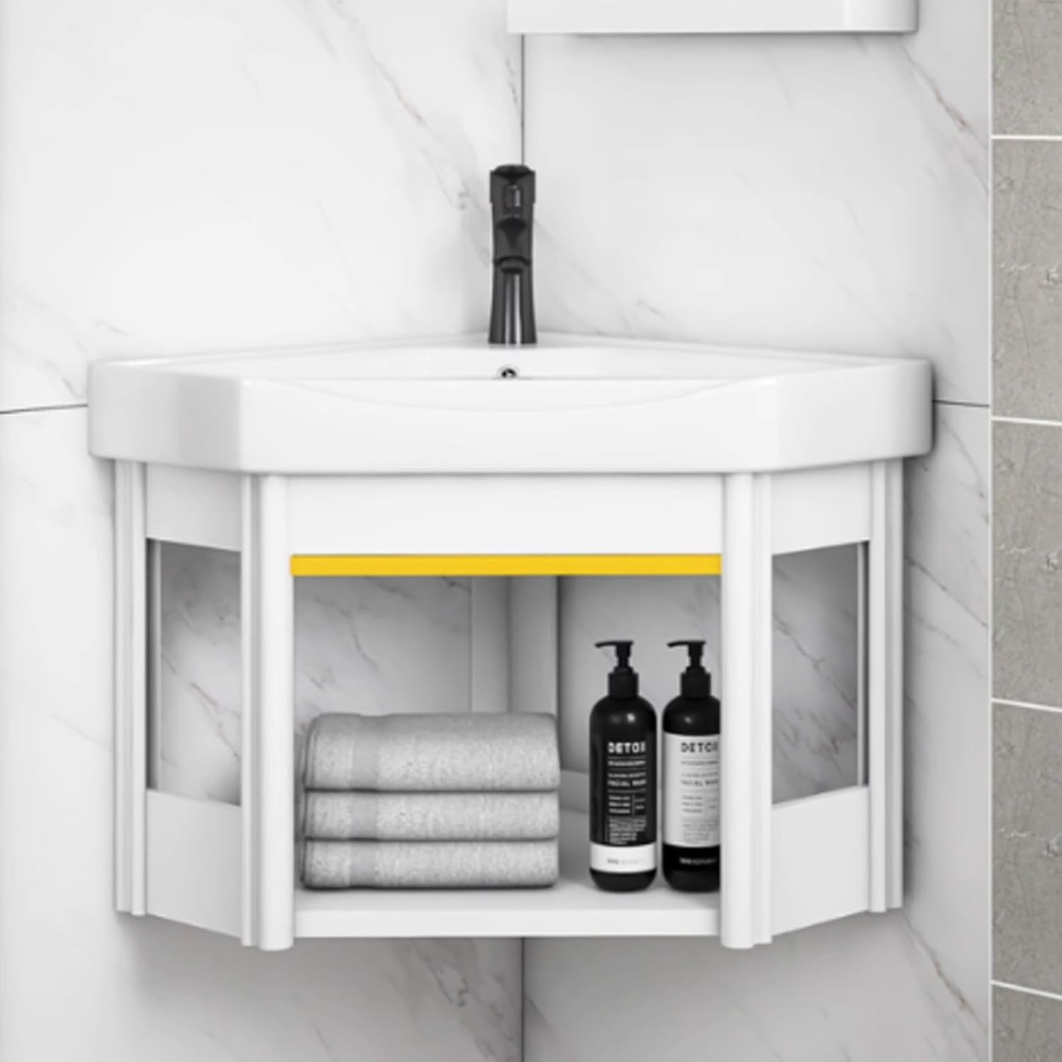 Small Vessel Sink Wall Mount Bathroom Sinks Floating Bathroom Sink Triangle Corner Bathroom Sink Corner Wall Mount Multifunctional Practical Ceramic Sink With Single Hole And Overflow For Hom