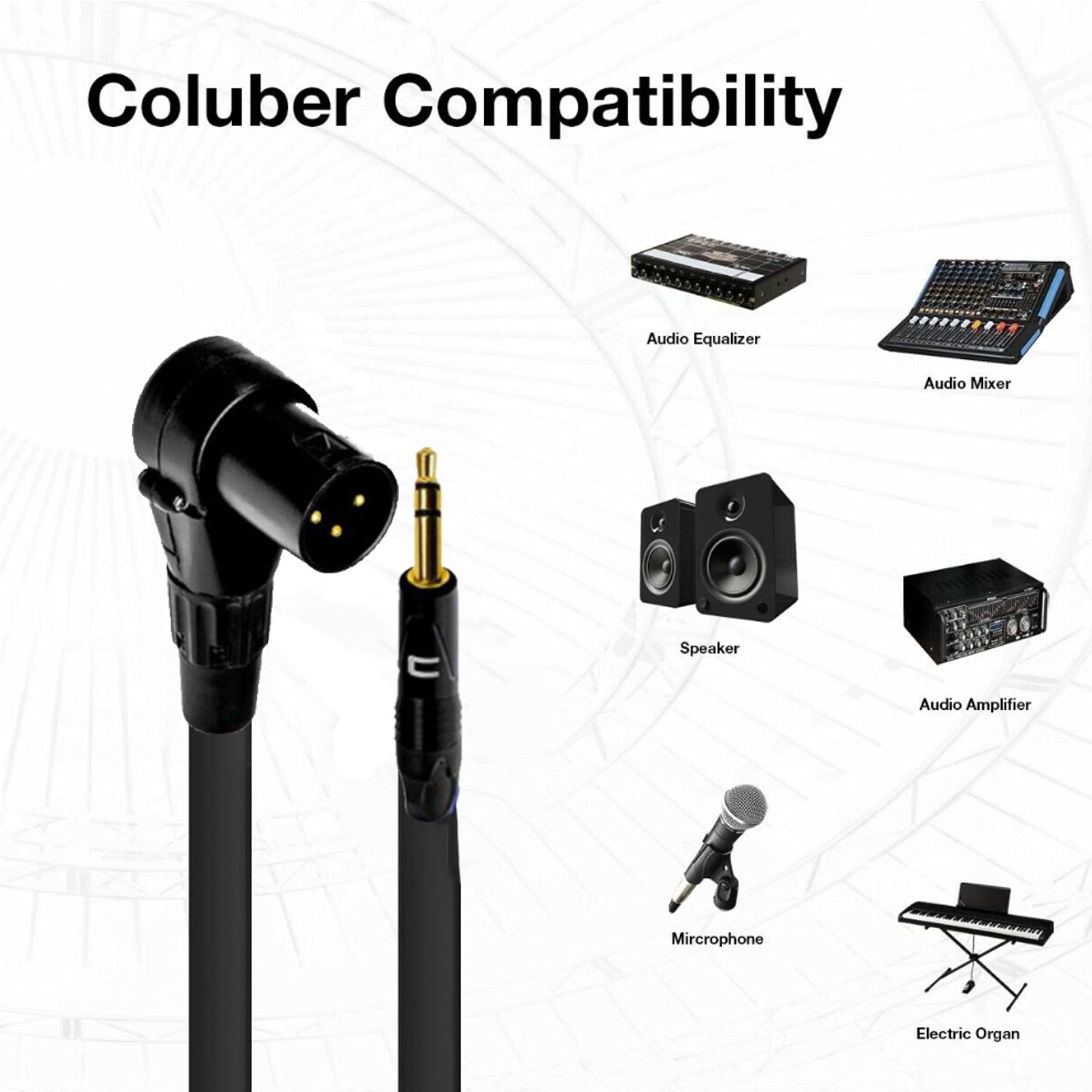 COLUBER CABLE Right Angle 3-Pin XLR Male to 3.5 TRS Male - 150 Feet - Purple - Pro 3-Pin Microphone Connector for Powered Speakers, Audio Interface or Mixer for Live Performance & Recording