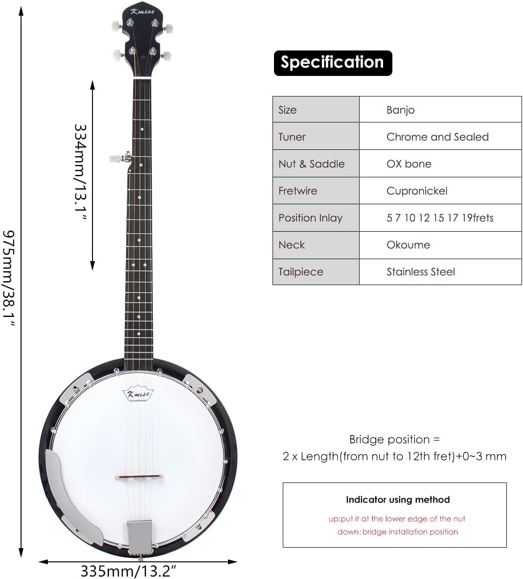 Kmise 5 String Resonator Banjo,Professional Sapele Back Full Size Banjos Starter Kit with Bag Tuner Strap Strings Picks Ruler Wrench Bridge