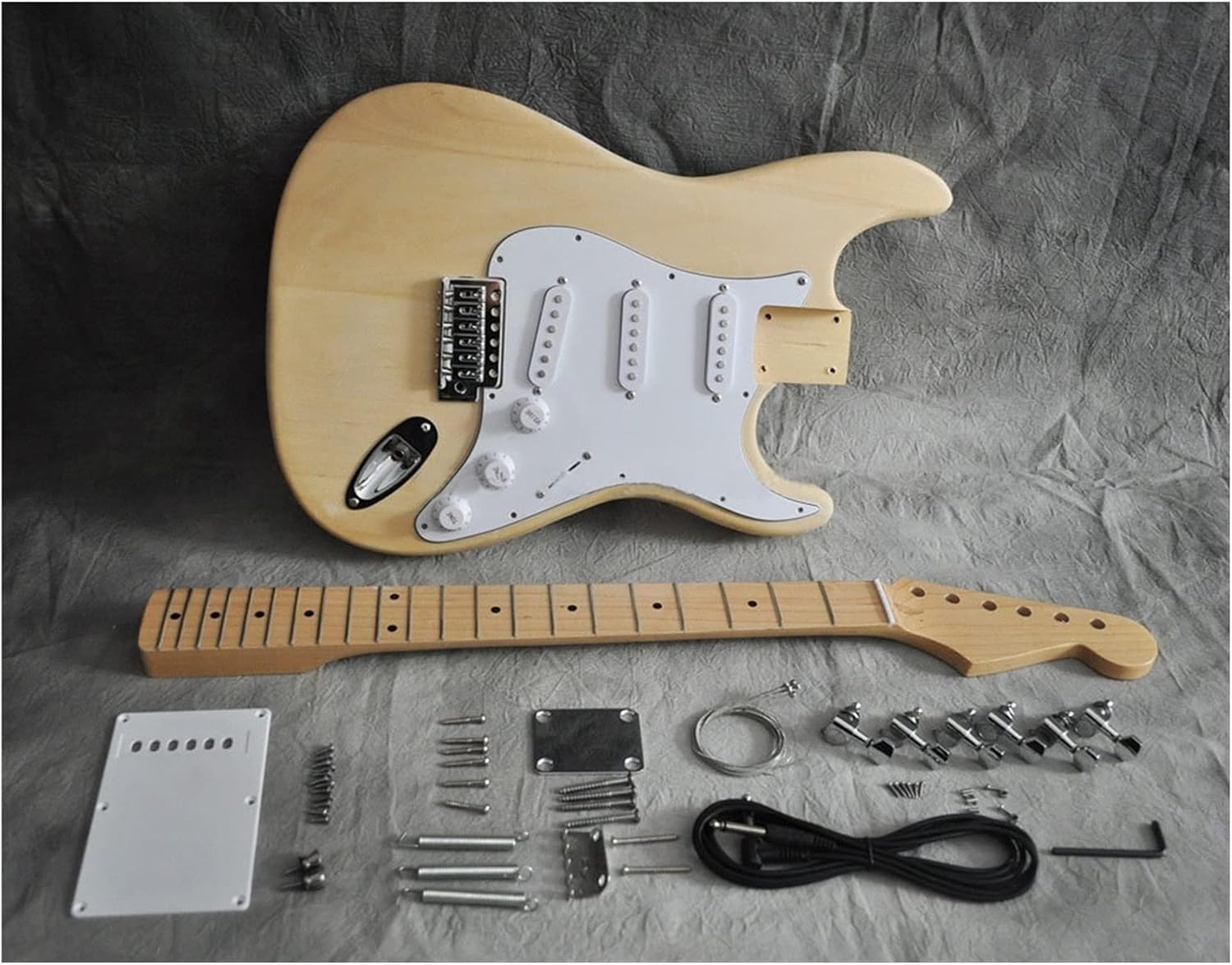 Unfinished Guitar Kit DIY Electric Guitar Kit for ST Style Linden Body and Maple Neck and Fingerboard 21 Frets Handmade ​Guitar Body