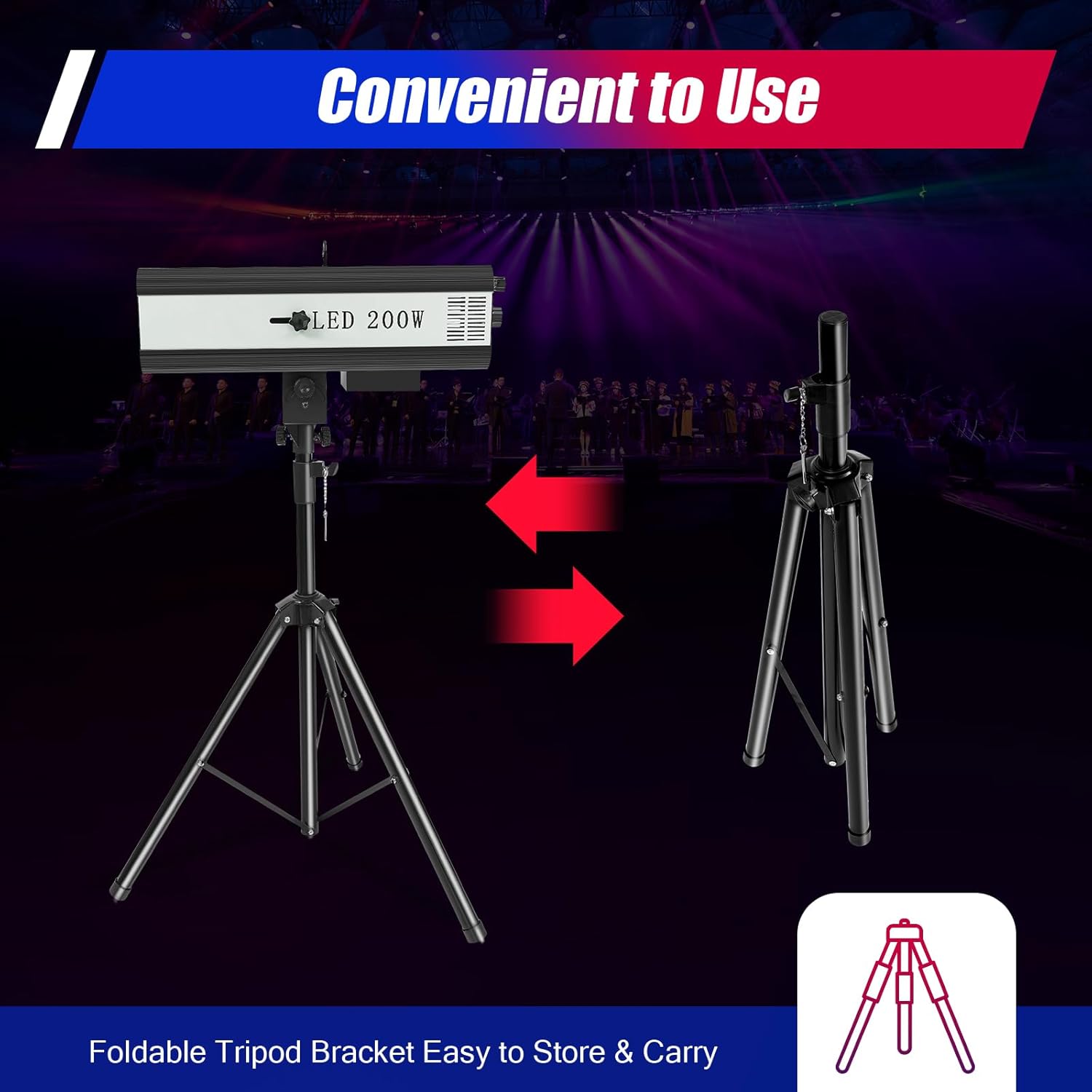 200W Manual Follow Spot Light, Stage Spotlight with Tripod Bracket LED Light Monotonic Focalization Follow Spotlight, Black DJ Lights Theater Spotlight for Outdoor Parties Bars Weddings